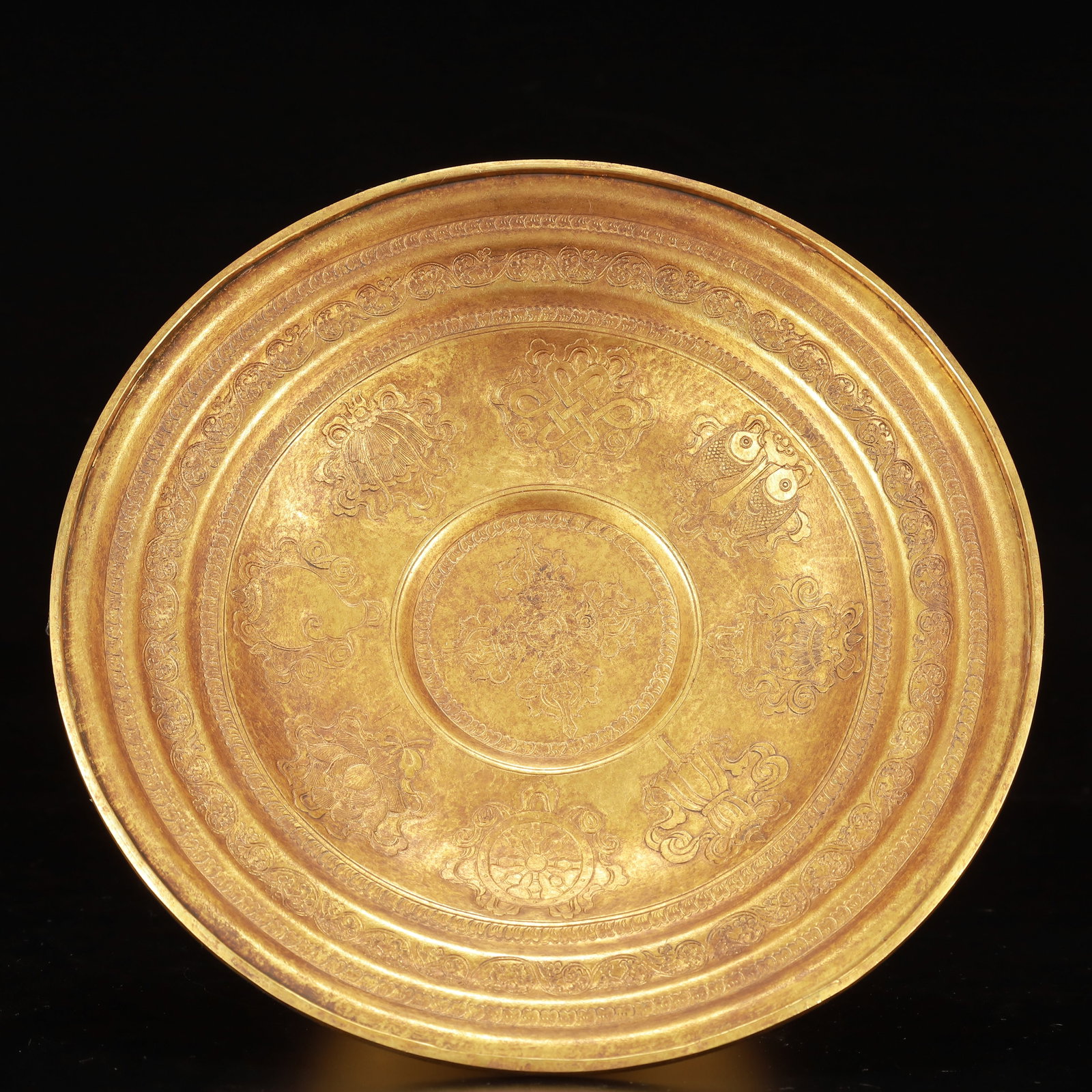 An Exquisite Gilt Bronze Eight Treasures Pattern Stem Plate - 8