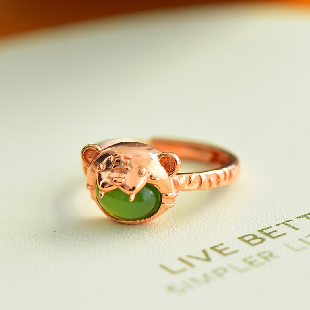 An Exquisite Sterling Silver Inlaid Jasper Tiger Pattern Ring - 4