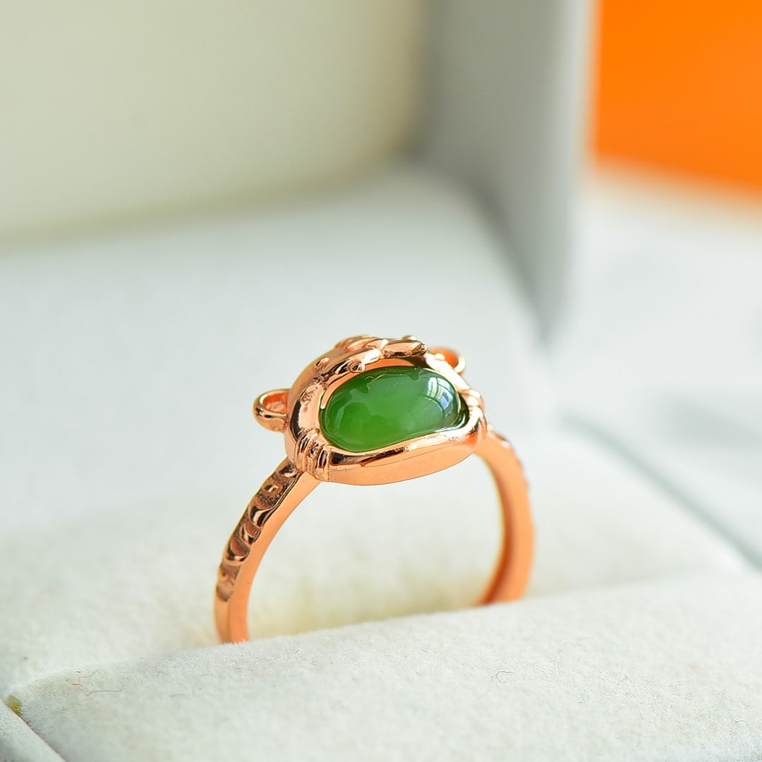 An Exquisite Sterling Silver Inlaid Jasper Tiger Pattern Ring - 5