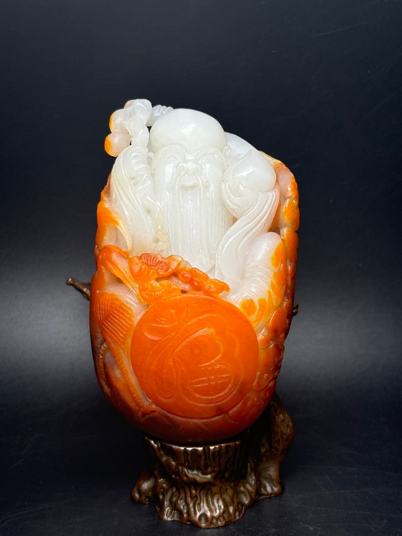 An Exquisite White Jade Statue of Longevity Hand Piece: An Exquisite White Jade Statue of Longevity Hand Piece,Qing Dynasty,China,Size:108mmx63mmx36mm,Weight:387g 白玉寿星像手把件,中国清