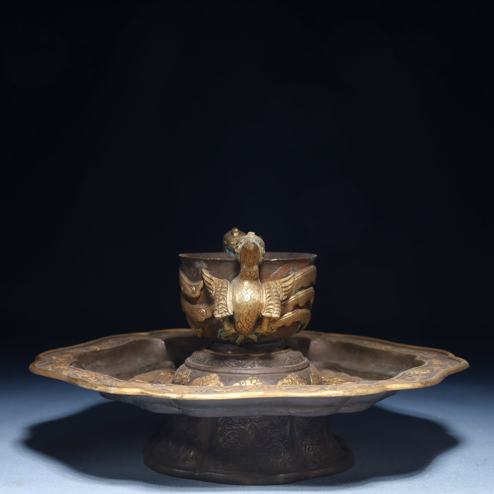An Exquisite Silver-Gilt Bronze Phoenix Pattern Cup,with Plate - 5