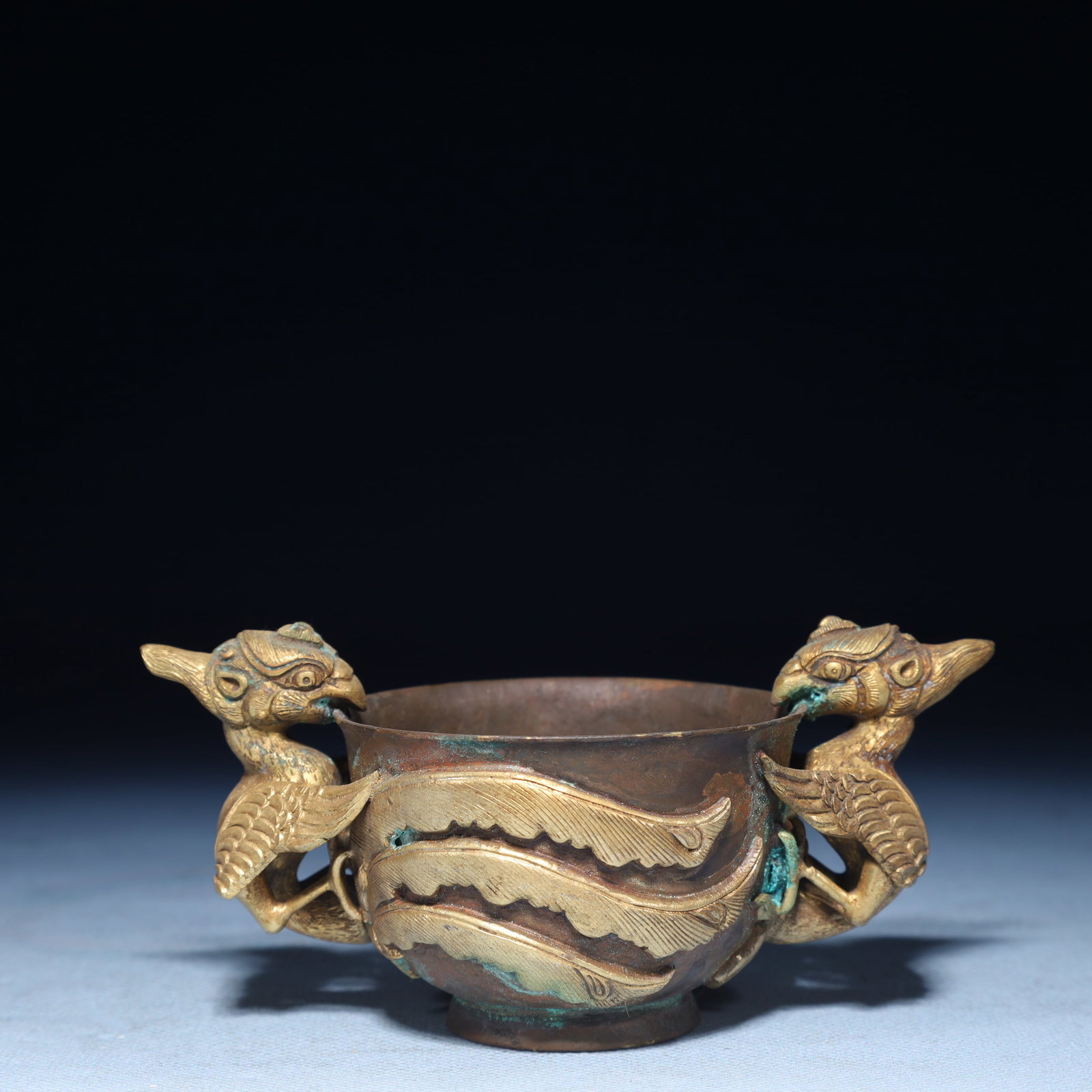 An Exquisite Silver-Gilt Bronze Phoenix Pattern Cup,with Plate - 9