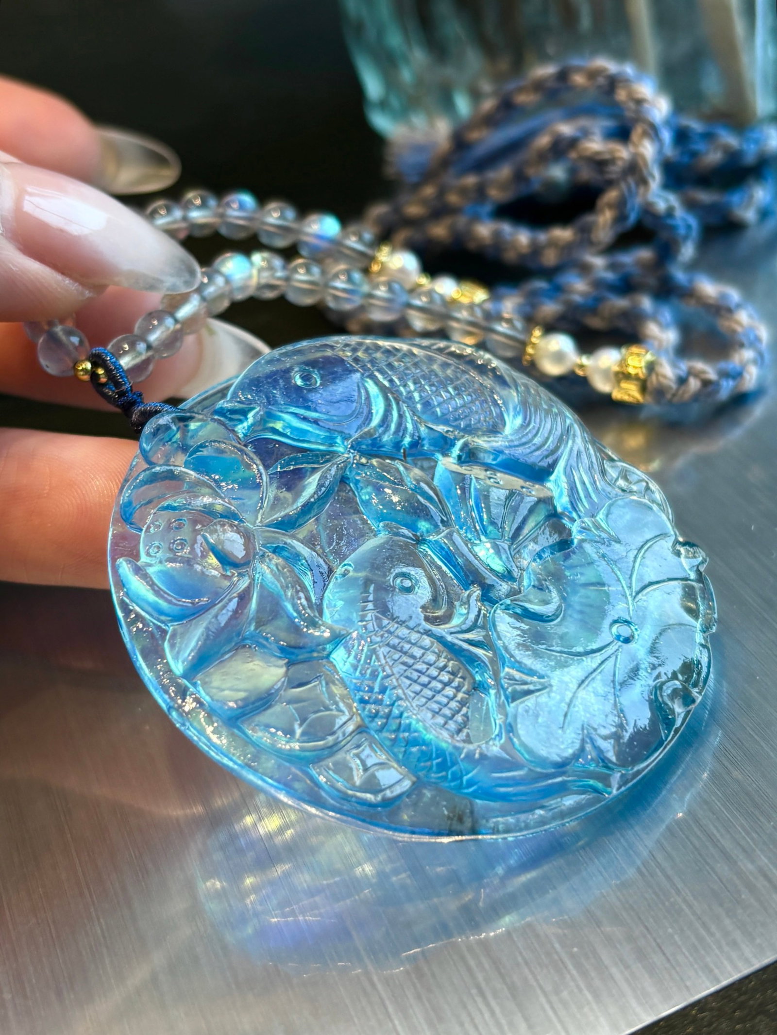 An Exquisite Aquamarine Fish Pattern Pendant - 2