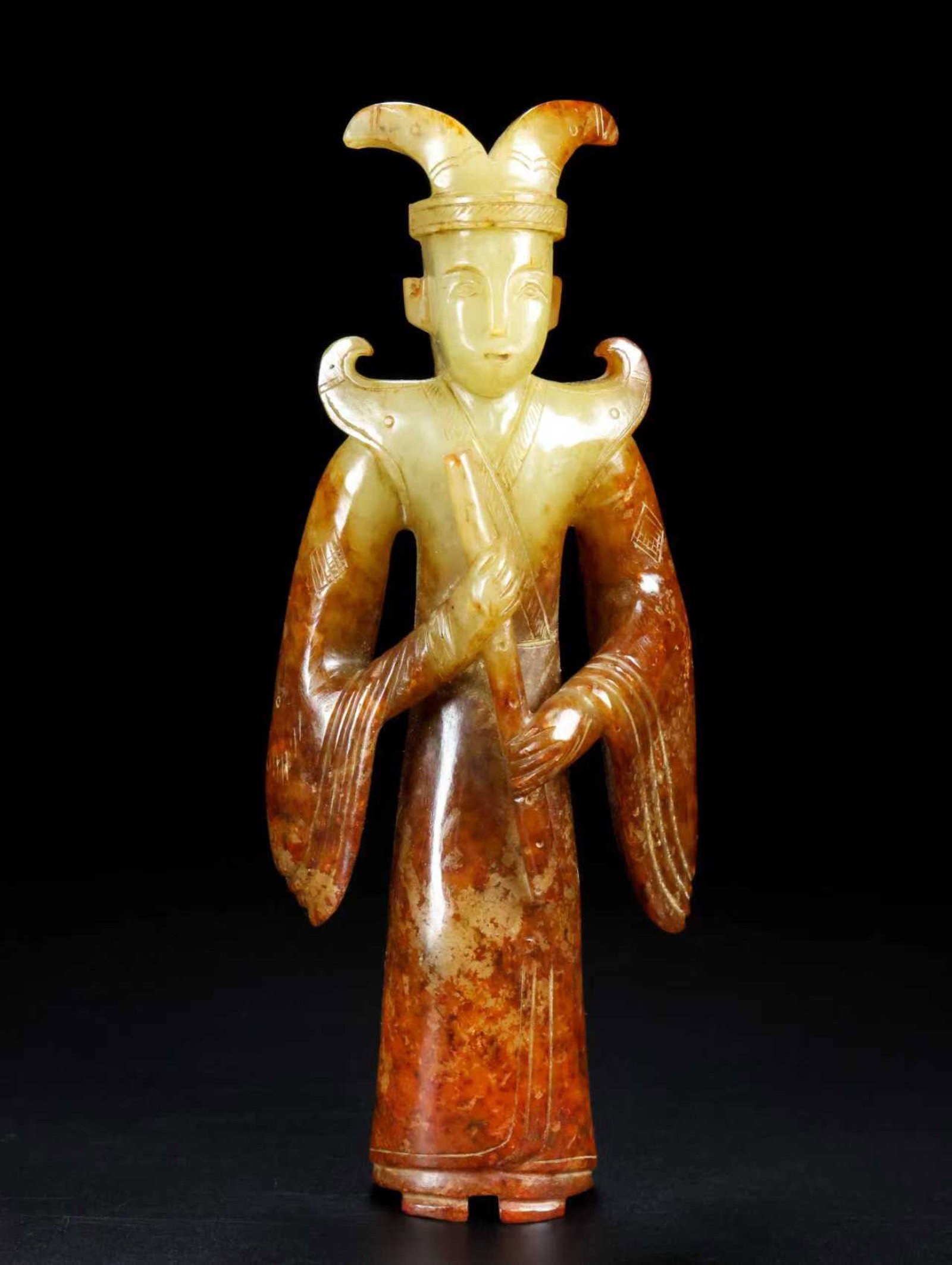 An Exquisite White Jade Figure Ornament: An Exquisite White Jade Figure Ornament,Qing Dynasty,China,Size:3.1inx1.4inx6.7in,Weight:313g 白玉人物摆件,中国清代