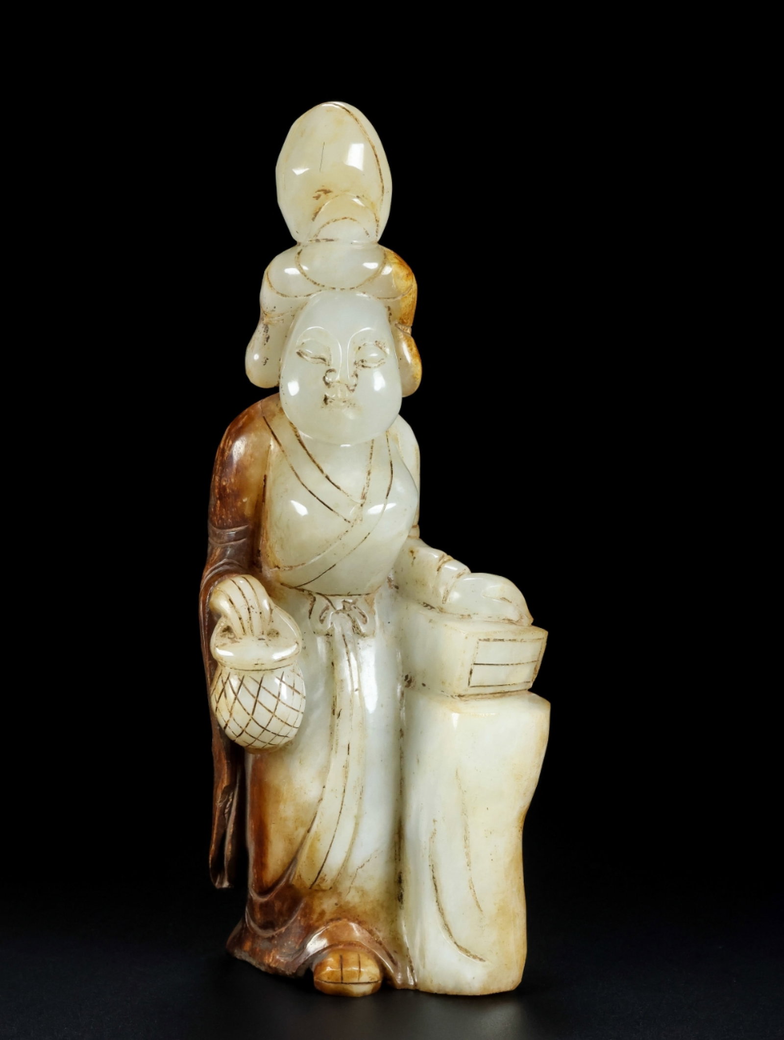 An Exquisite White Jade Woman Ornament: An Exquisite White Jade Woman Ornament,Qing Dynasty,China,Size:3.5inx2.8inx8.3in,Weight:1072g 白玉仕女摆件,中国清代