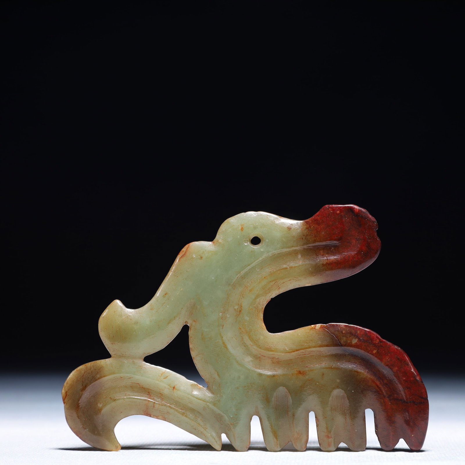 An Archaic Hongshan Culture Greenish Jade Dragon Pendant: An Archaic Hongshan Culture Greenish Jade Dragon Pendant,Ancient Time,China,Size:4.1inx2.8in,Weight:49.7g 红山文化青白玉龙挂件,中Þ