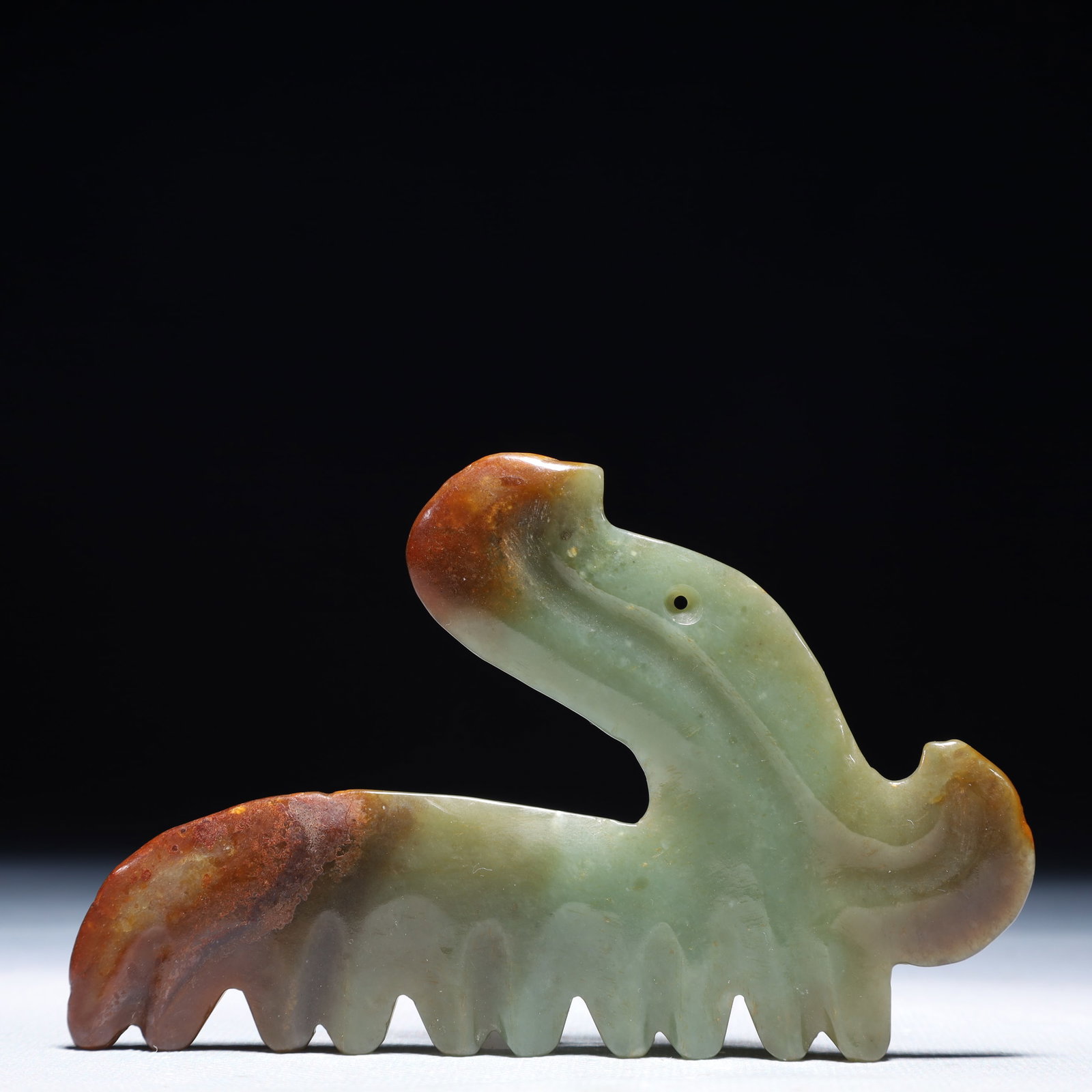 An Archaic Hongshan Culture Greenish Jade Dragon Pendant: An Archaic Hongshan Culture Greenish Jade Dragon Pendant,Ancient Time,China,Size:4.7inx3in,Weight:72.8g 红山文化青白玉龙挂件,中国
