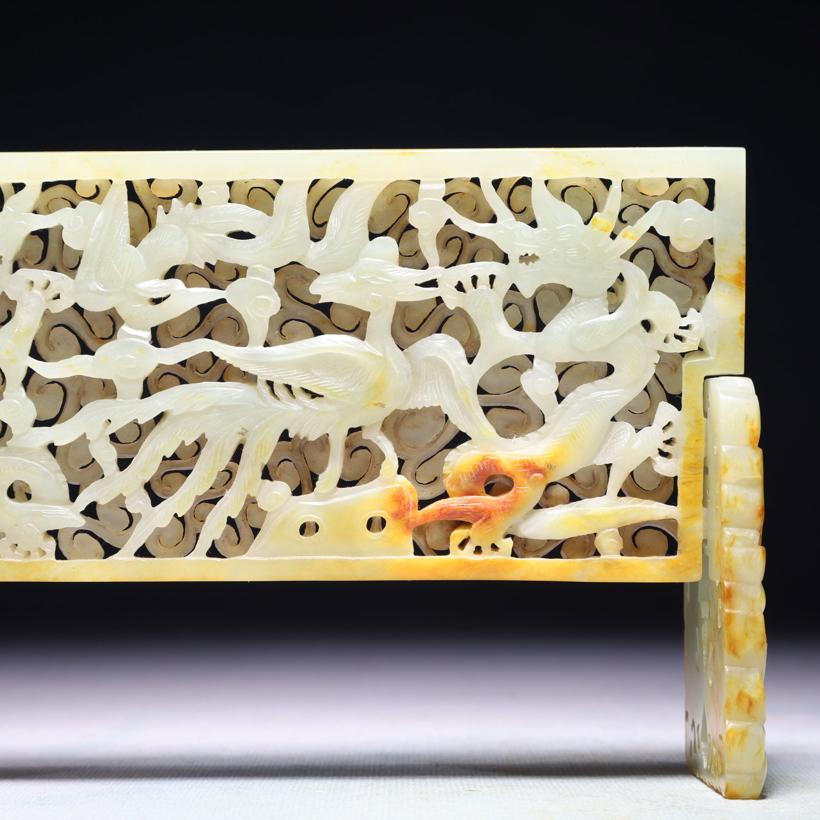 An Exquisite White Jade Auspicious Cloud and Crane Pattern Table Screen - 3