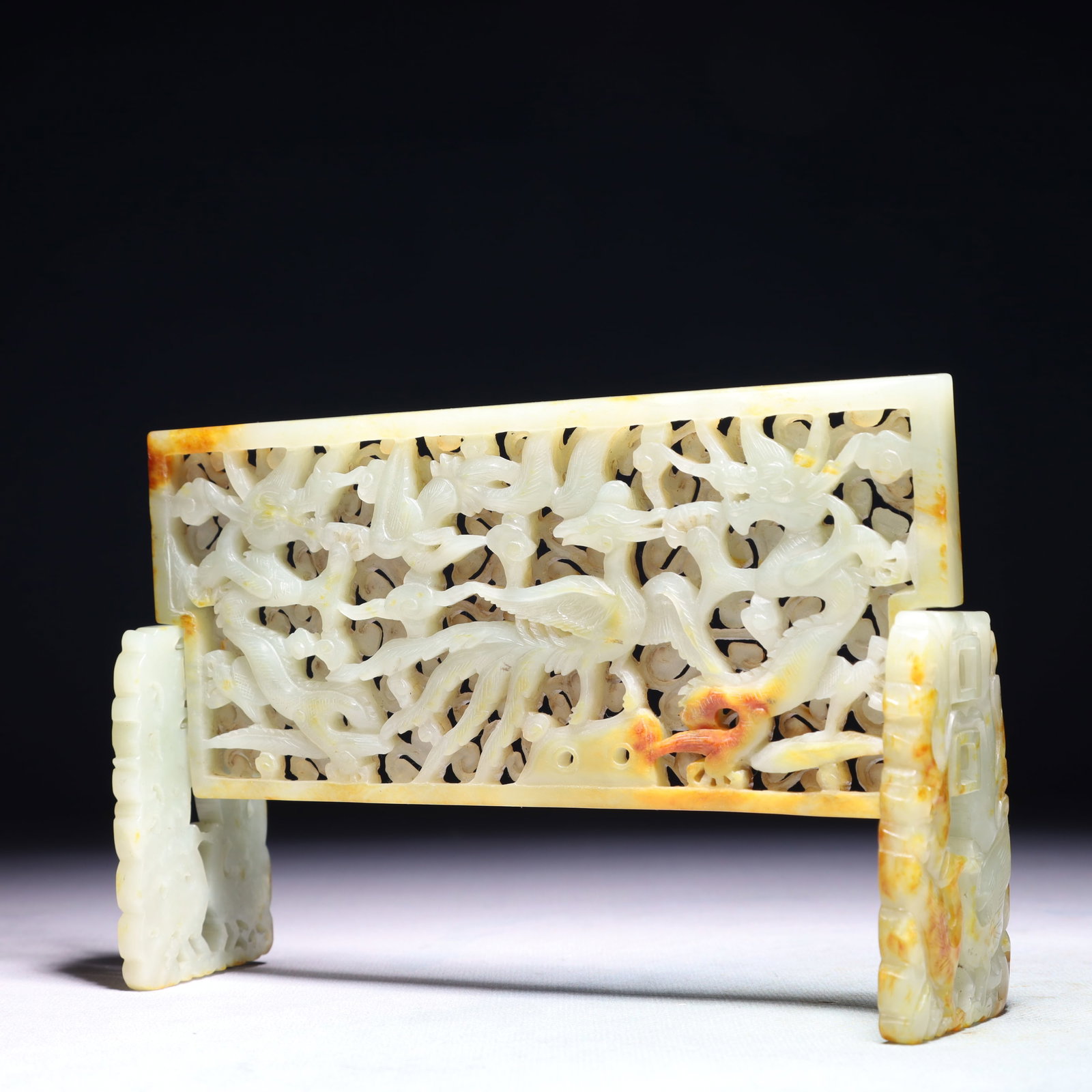 An Exquisite White Jade Auspicious Cloud and Crane Pattern Table Screen - 4