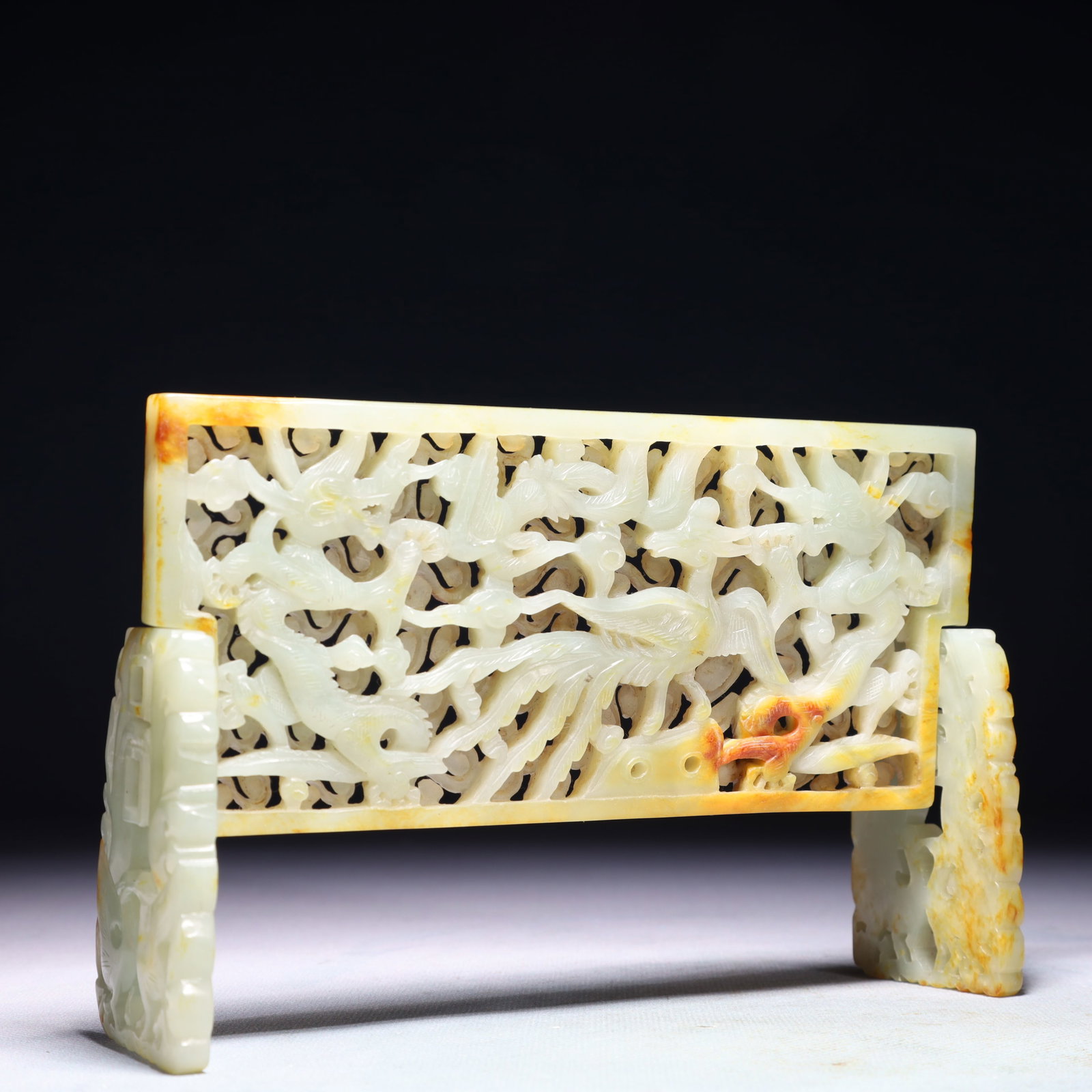 An Exquisite White Jade Auspicious Cloud and Crane Pattern Table Screen - 5