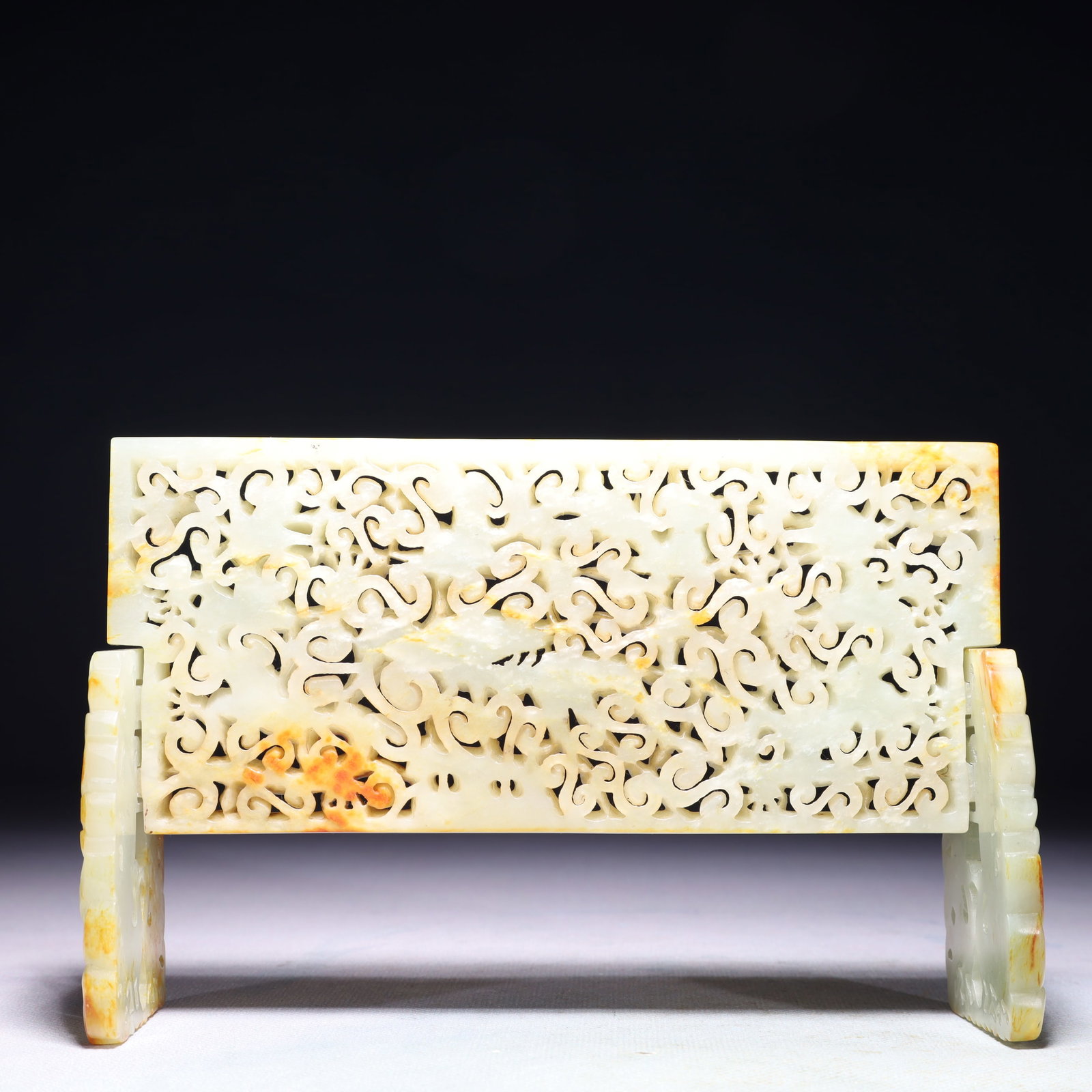 An Exquisite White Jade Auspicious Cloud and Crane Pattern Table Screen - 6