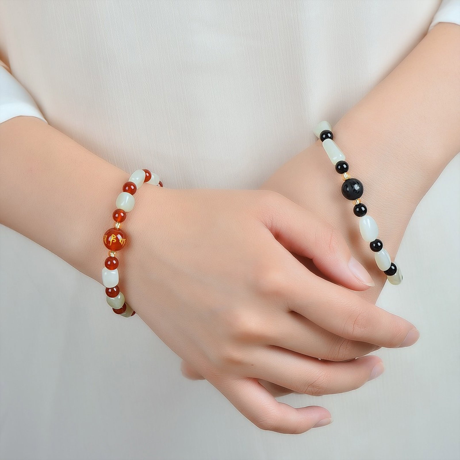 A Pair of Exquisite White Jade Bracelets: A Pair of Exquisite White Jade Bracelets 一对白玉手串