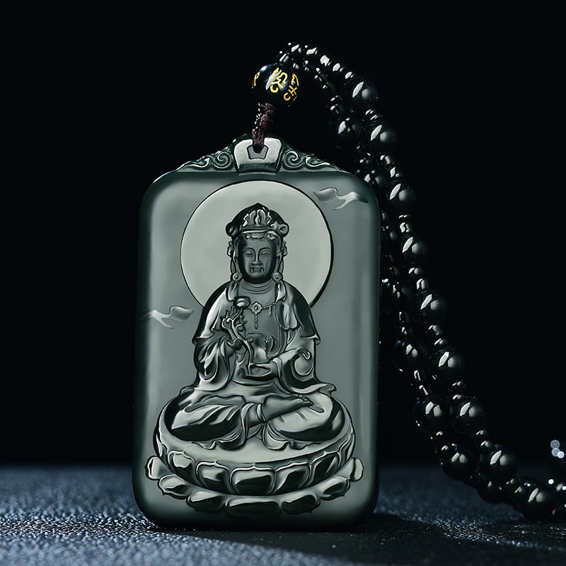 An Exquisite Sapphire Avalokitesvara Pattern Pendant: An Exquisite Sapphire Avalokitesvara Pattern Pendant,Size:40mmx65mm 寓意:吉祥 普度众生 保平安 青玉观音像