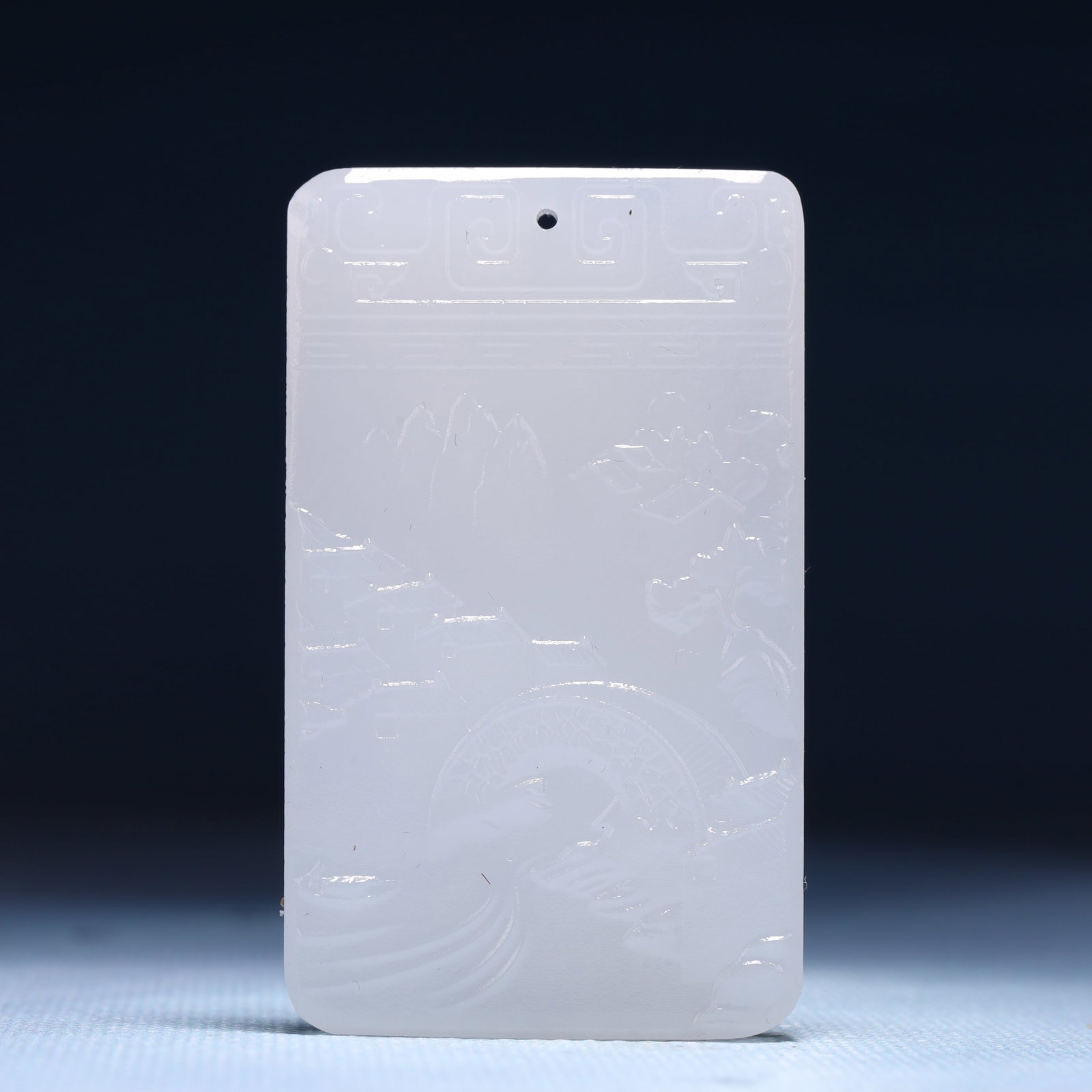 An Exquisite White Jade Landscape Pattern Pendant: An Exquisite White Jade Landscape Pattern Pendant,Size:1.6inx0.2inx2.6in,Weight:40g 白玉山水纹牌
