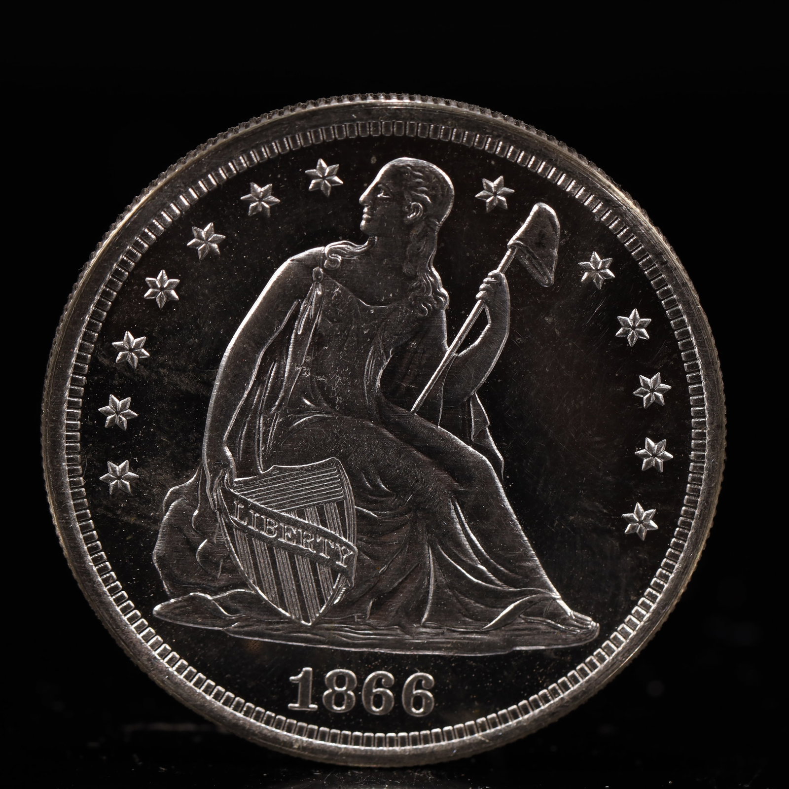 USA One Dollar 1866 Coin: American coin. IN GOD WE TRUST / LIBERTY / 1866 / UNITED STATES OF AMERICA / ONE DOL. Weight:26.9g.