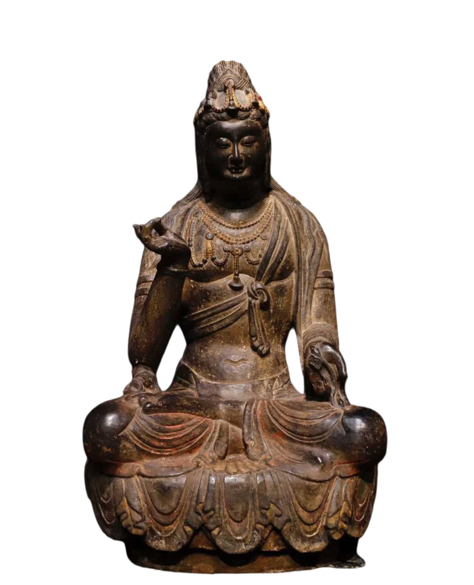 A Solemn Limestone Painted Color Statue of Avalokitesvara (1 of 9)