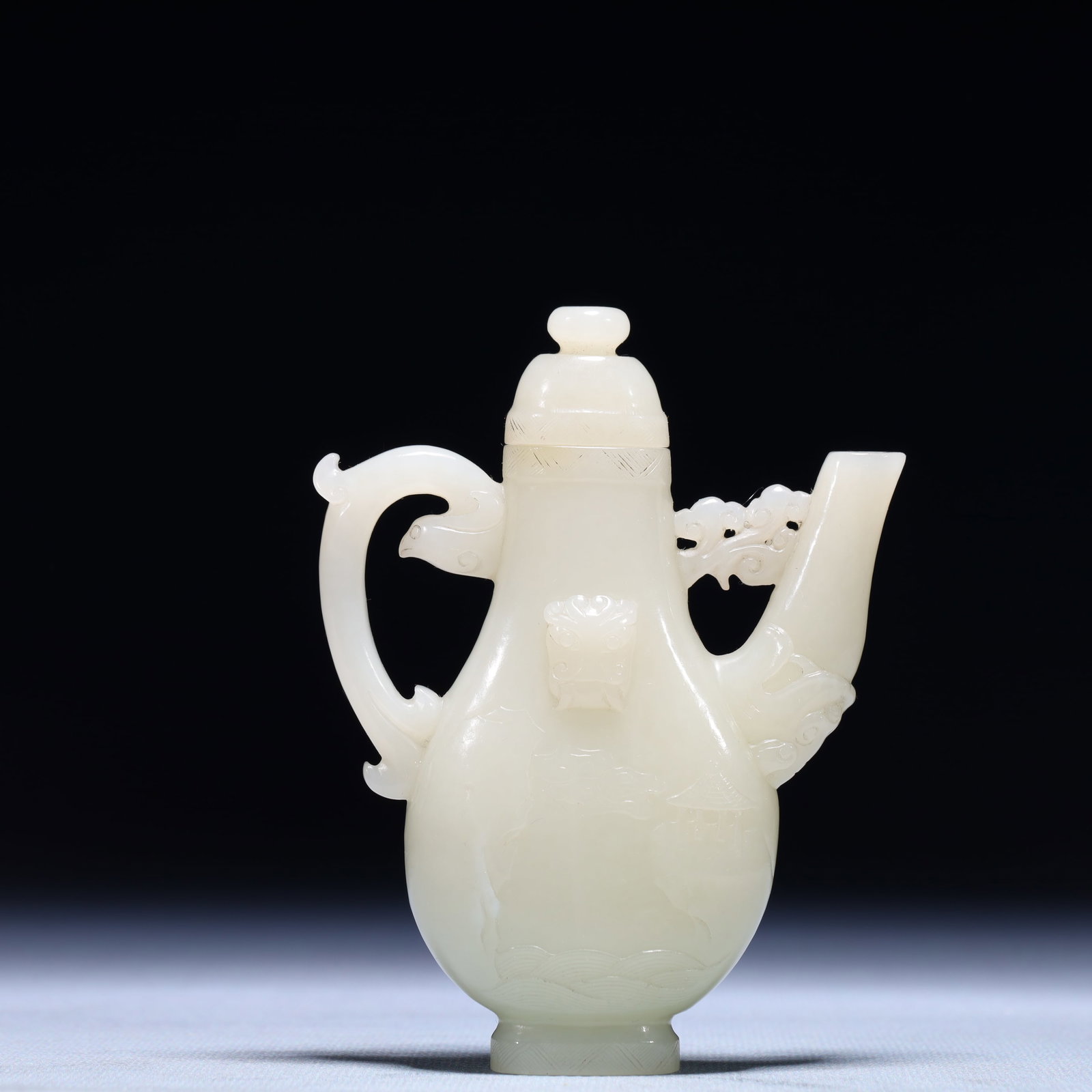 An Exquisite White Jade Landscape Pattern Ewer - 2