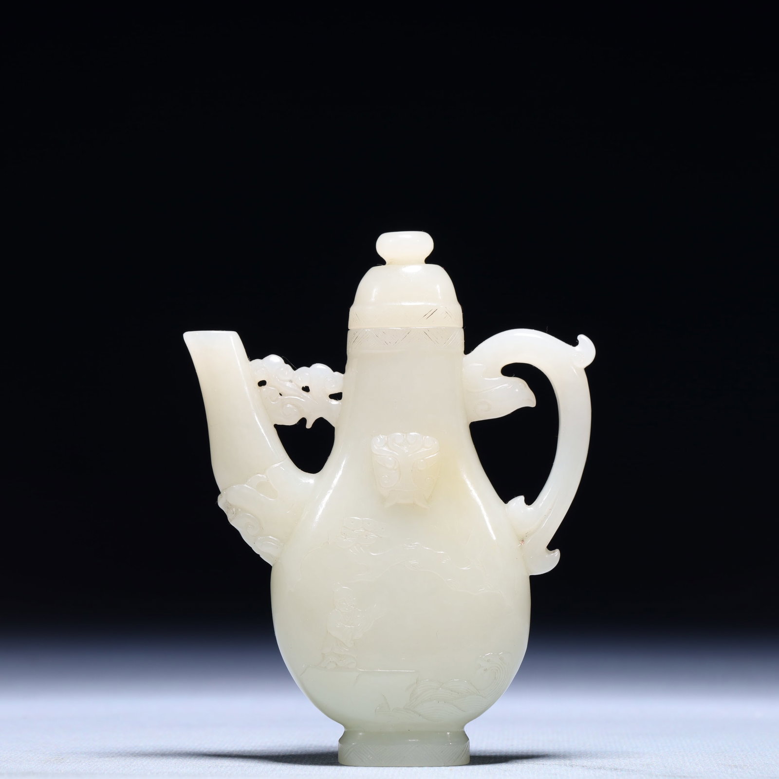 An Exquisite White Jade Landscape Pattern Ewer - 5