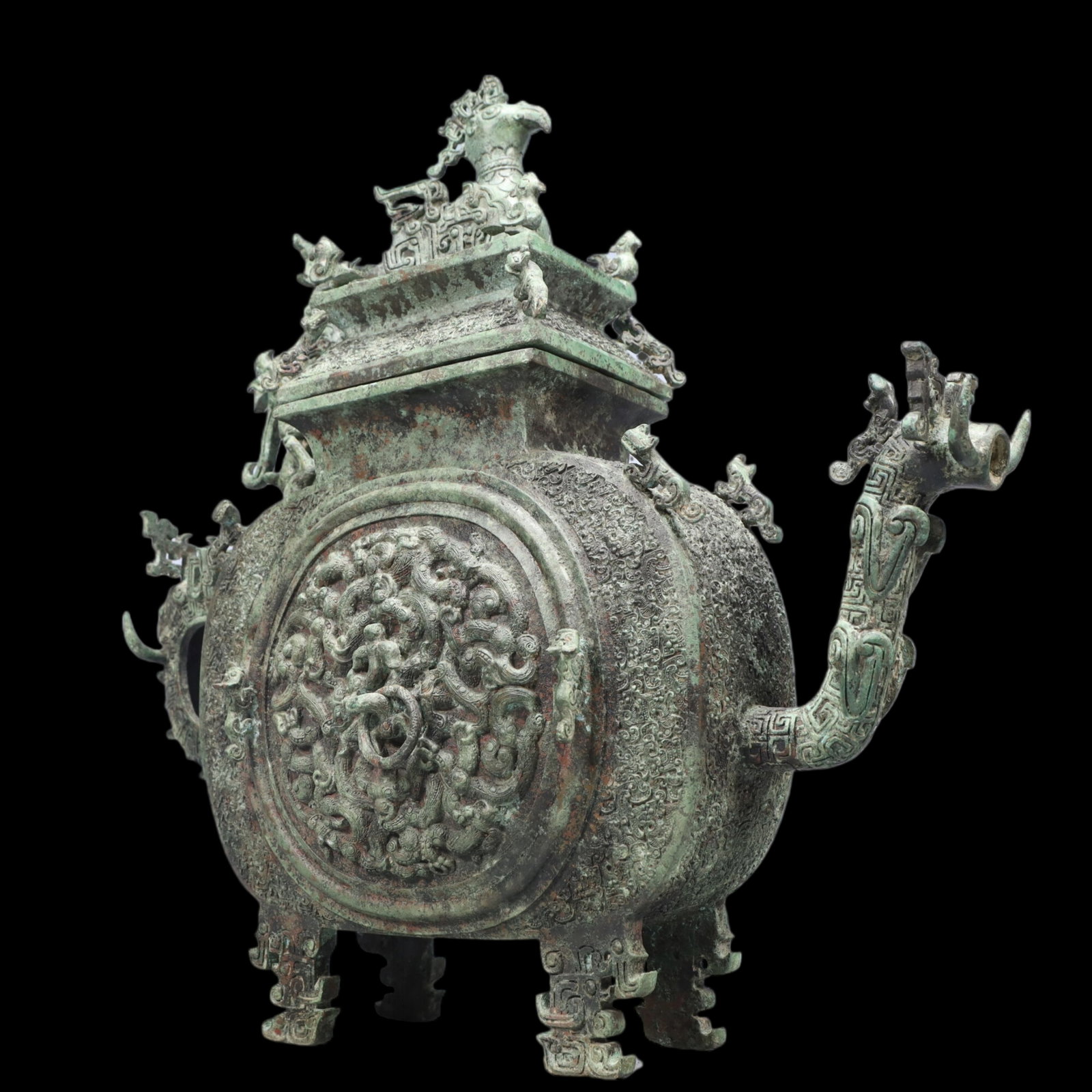 A Precious Bronze Chi-Dragon Pattern Ewer - 4