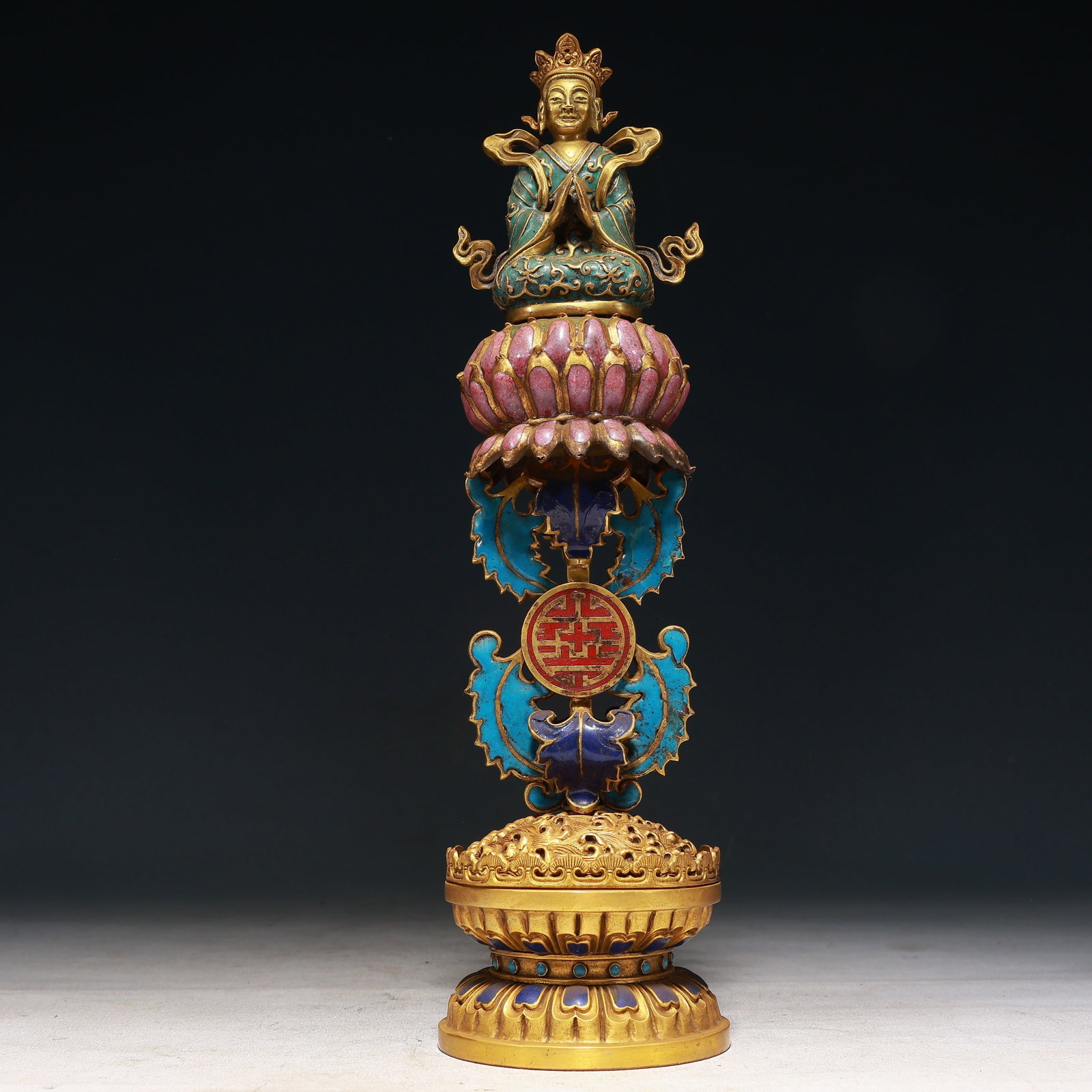 A Rare Cloisonne Buddha Statue Ornament: A Rare Cloisonne Buddha Statue Ornament,Qing Dynasty, China,Qianlong Four-character Mark,Size:3.5inx12.2in,Weight:950g 景泰蓝佛像摆件,中国清