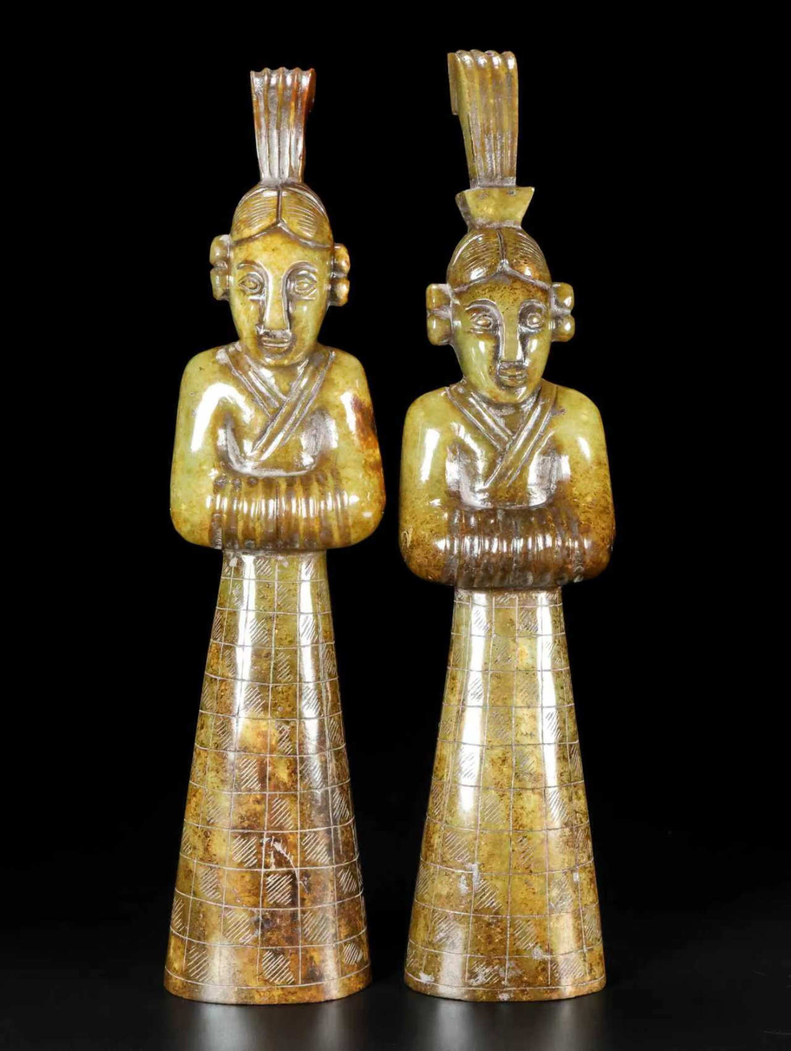 A Pair of Exquisite White Jade Figure Ornaments: A Pair of Exquisite White Jade Figure Ornaments,Qing Dynasty,China,Size:2inx1.6inx9.4in,Weight:1255g 一对白玉人物摆件,中国清代