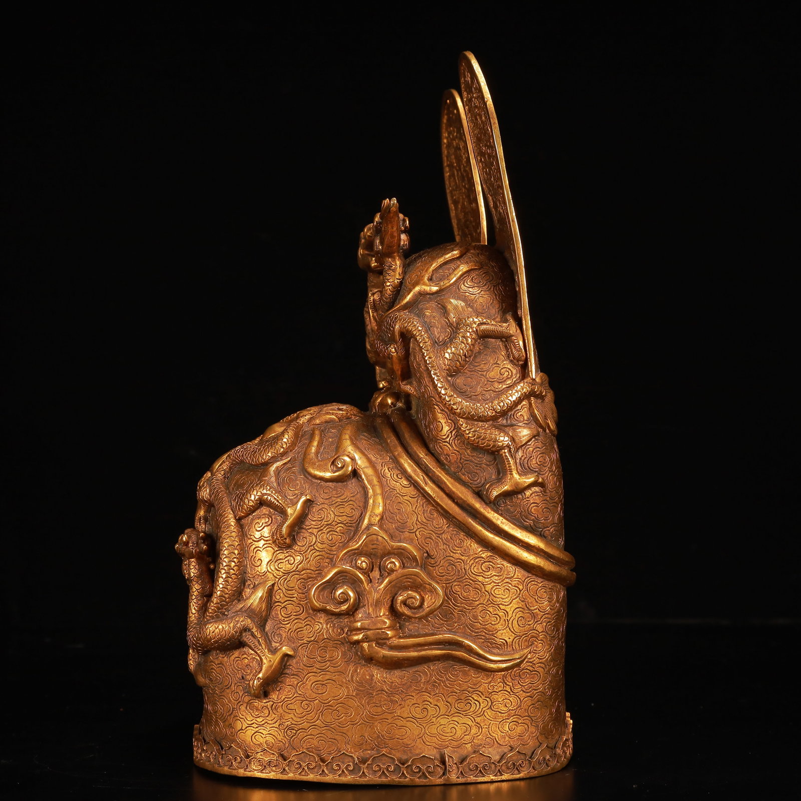 An Exquisite Gilt Bronze Dragon Pattern Hat - 5