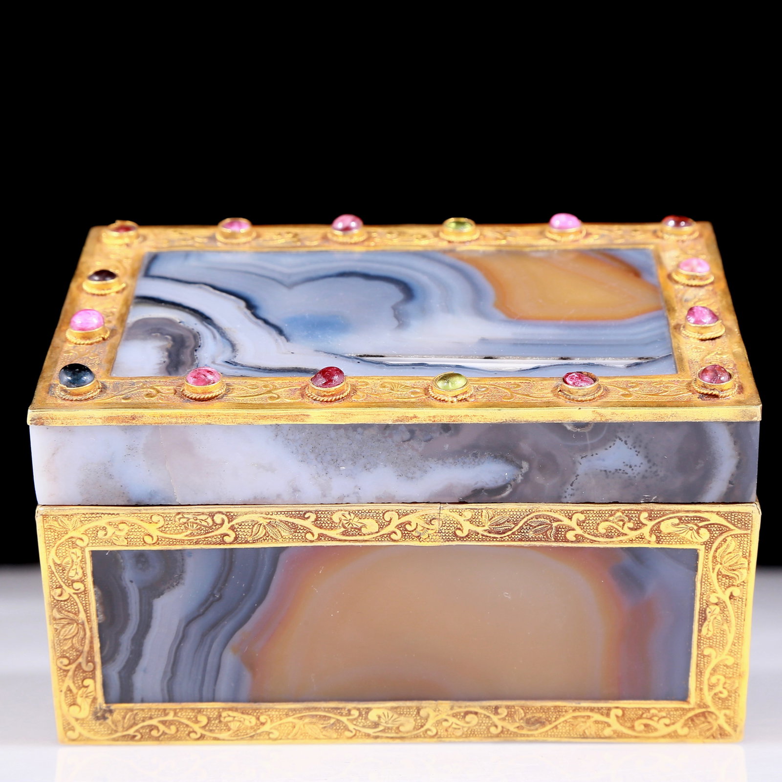 An exquisite agate gold-plated floral pattern box - 2