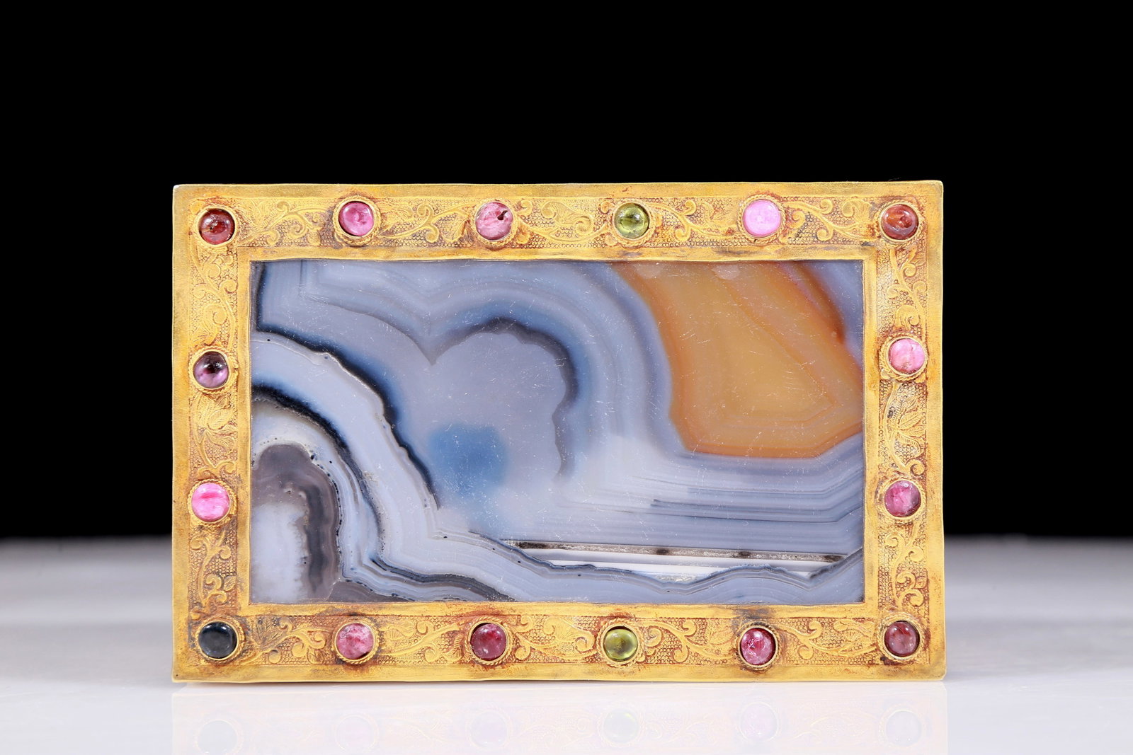 An exquisite agate gold-plated floral pattern box - 3