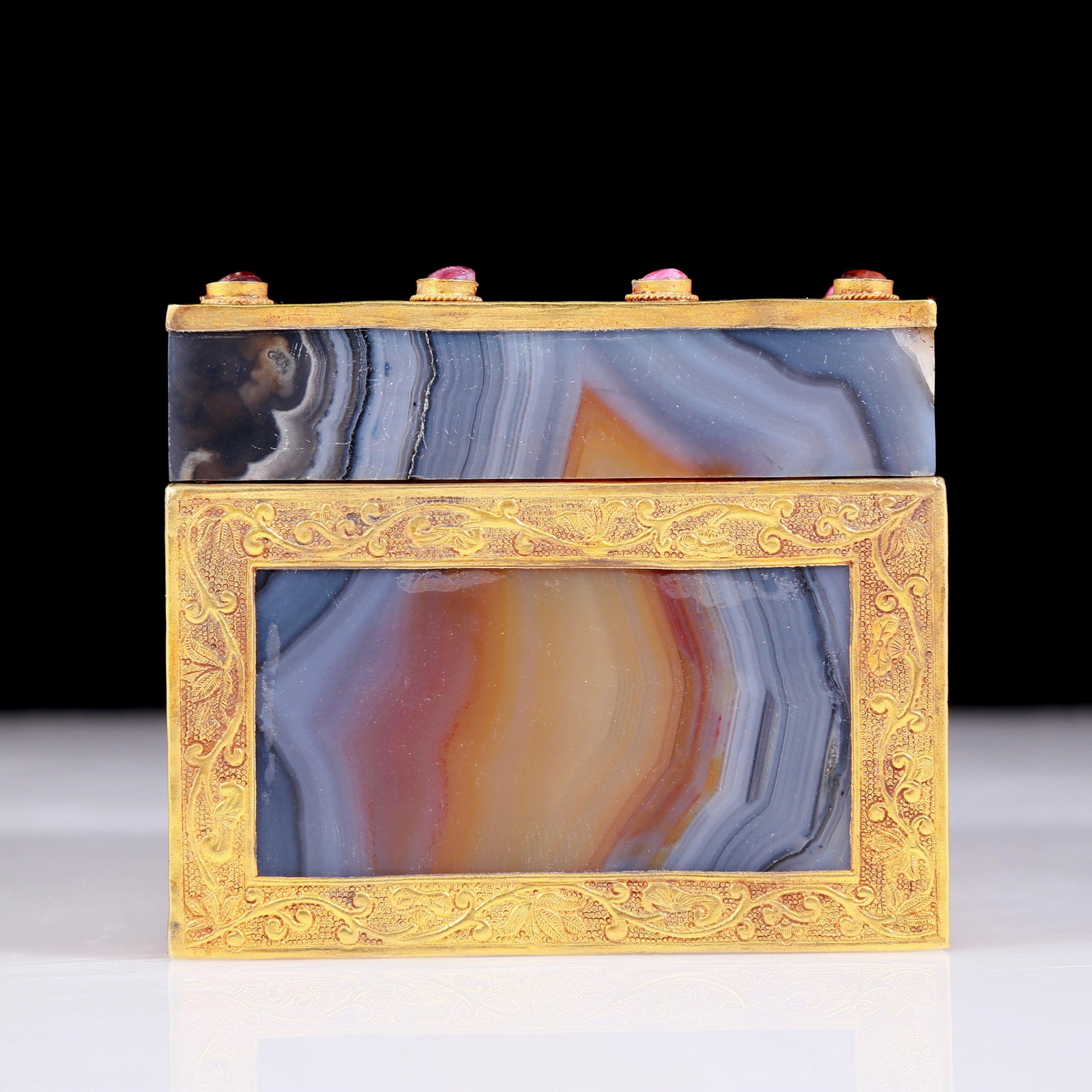 An exquisite agate gold-plated floral pattern box - 4