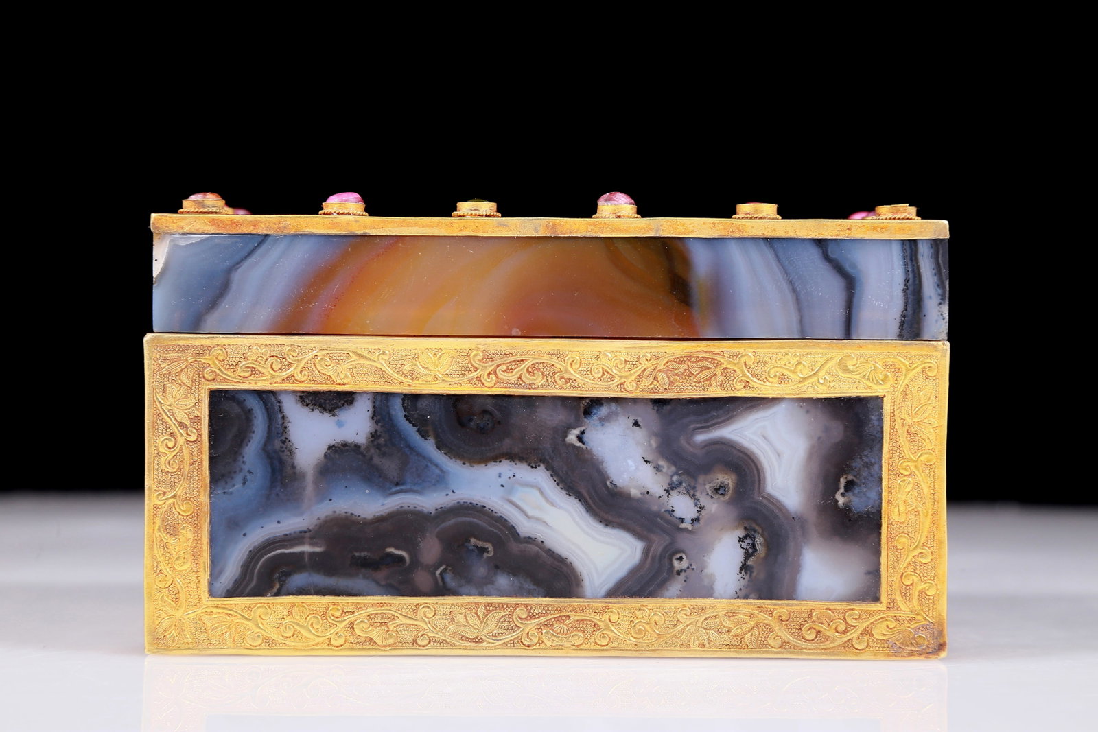 An exquisite agate gold-plated floral pattern box - 5