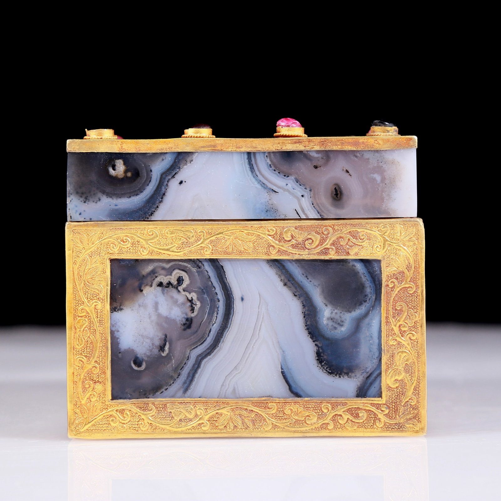 An exquisite agate gold-plated floral pattern box - 6