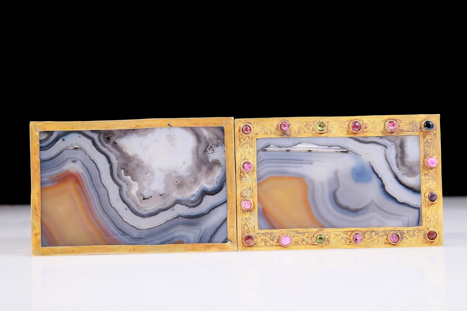 An exquisite agate gold-plated floral pattern box - 8