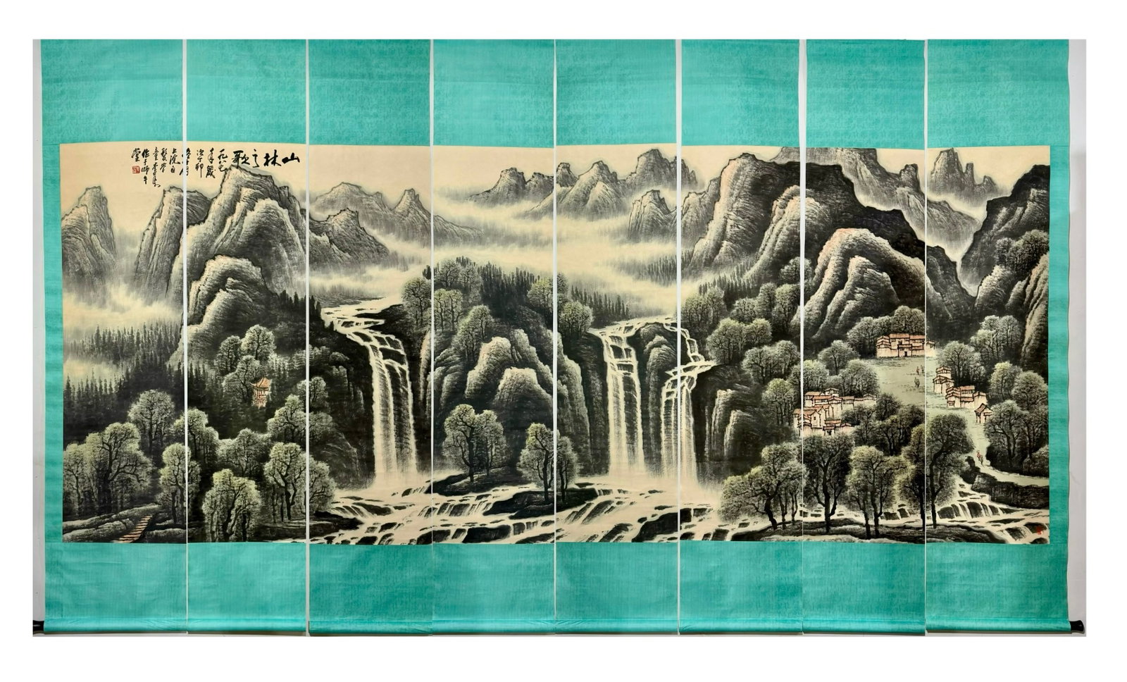 A Set of Chinese Vertical Scroll Ink Painting of Landscape on Paper