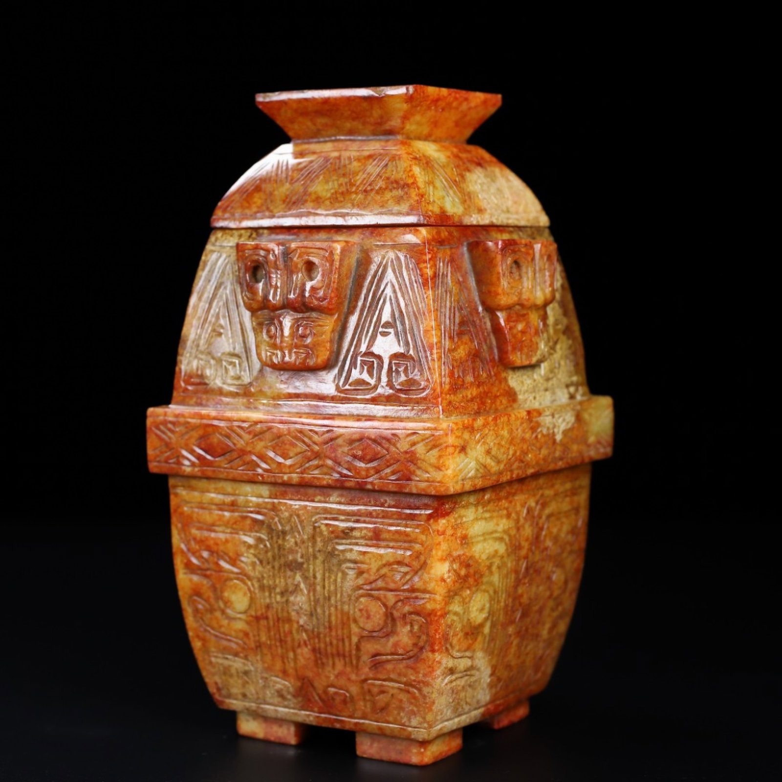 An Exquisite Archaic Jade Beast-Face Pattern Bottle - 3