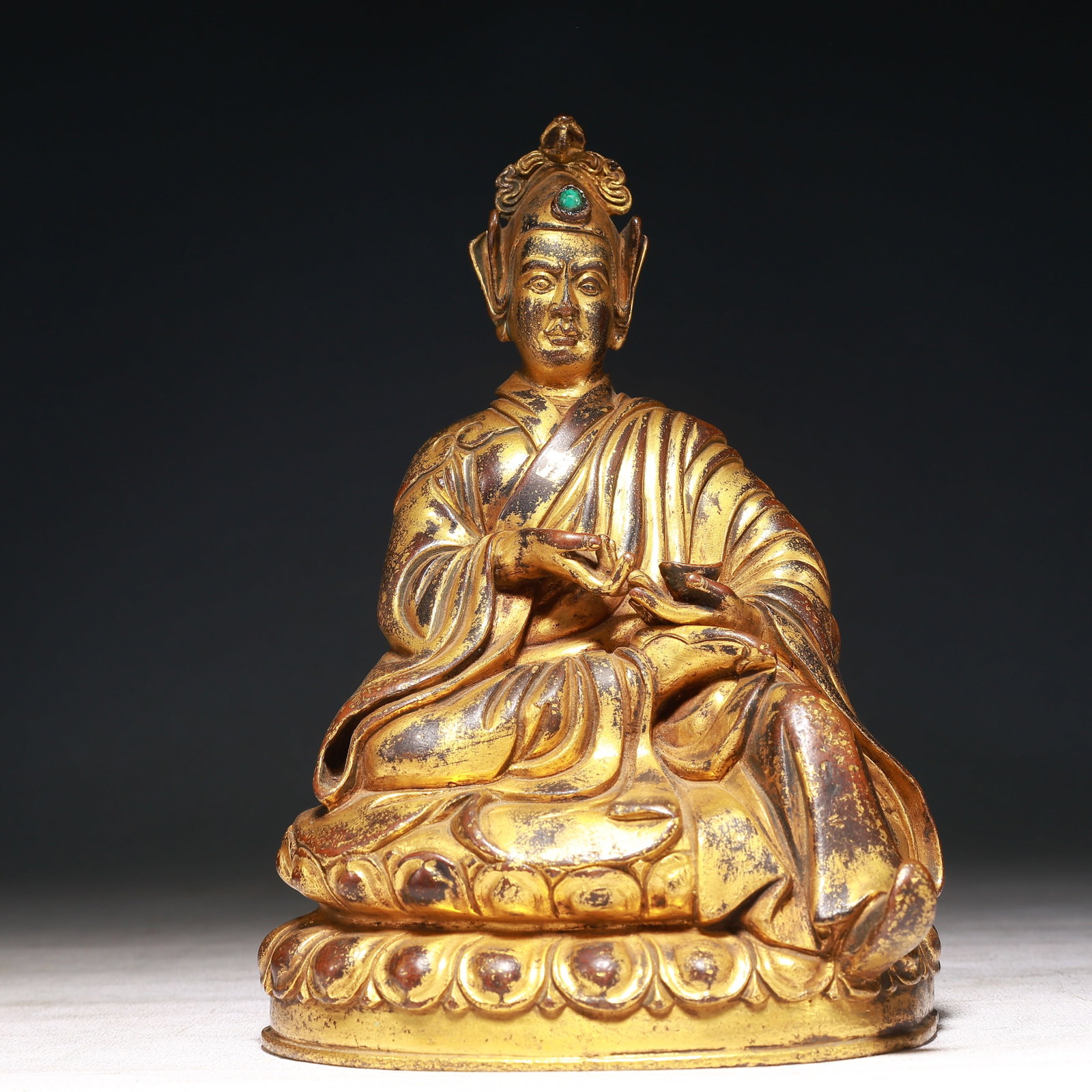 A Solemn Gilt Bronze Buddha Statue,Inlaid Turquoise (1 of 8)