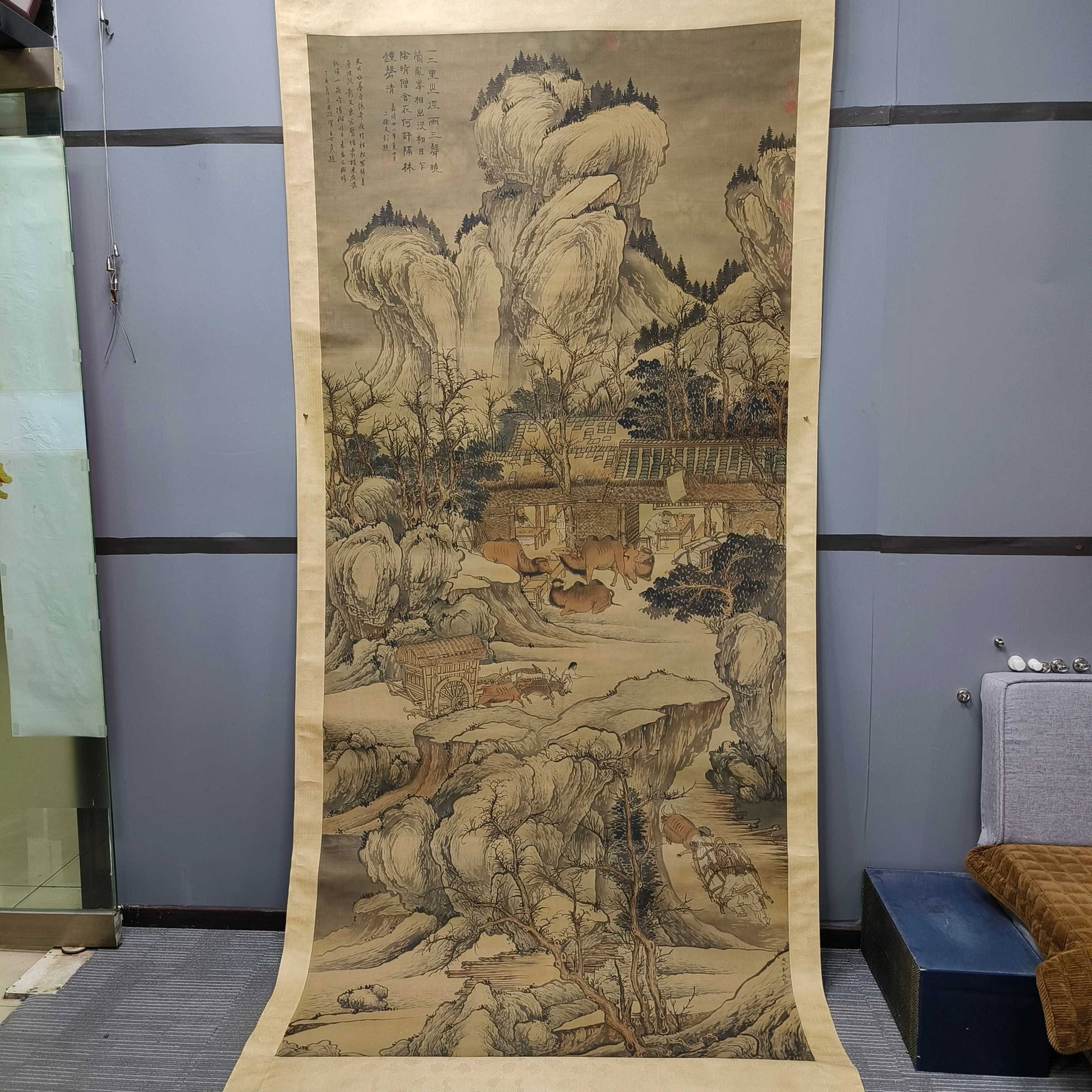A Chinese Vertical Scroll Ink Painting of Landscape and Figure on Paper