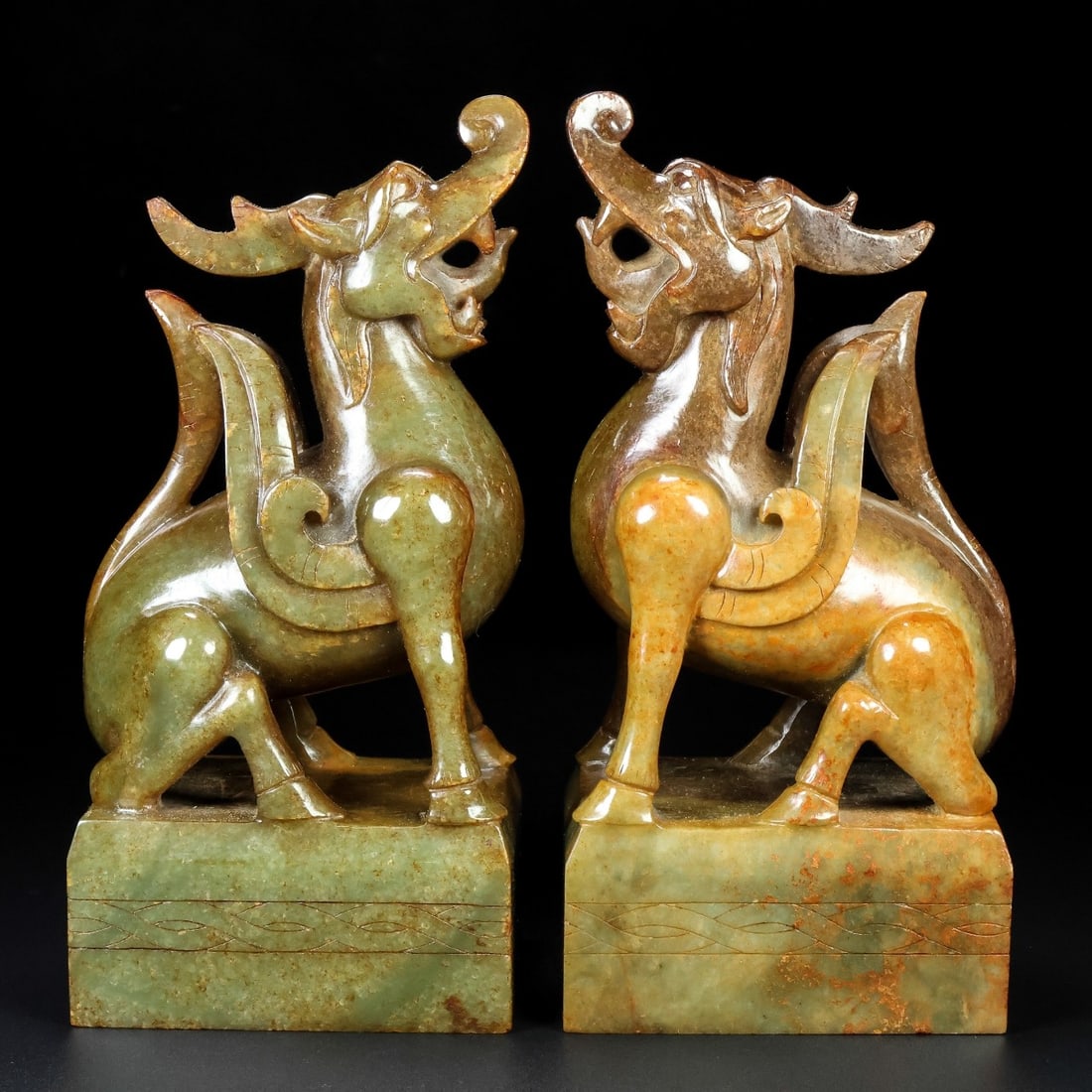 A Pair of Exquisite White Jade Auspicious Beast Seals