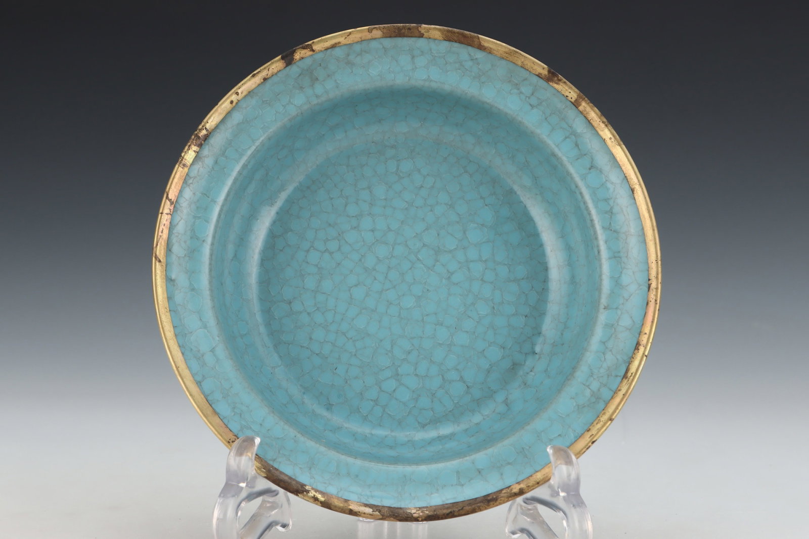 An Exquisite Ru yao Sky Blue Glazed Painted Gold Brush Washer,with an Imperial Poem by Emperor (1 of 9)