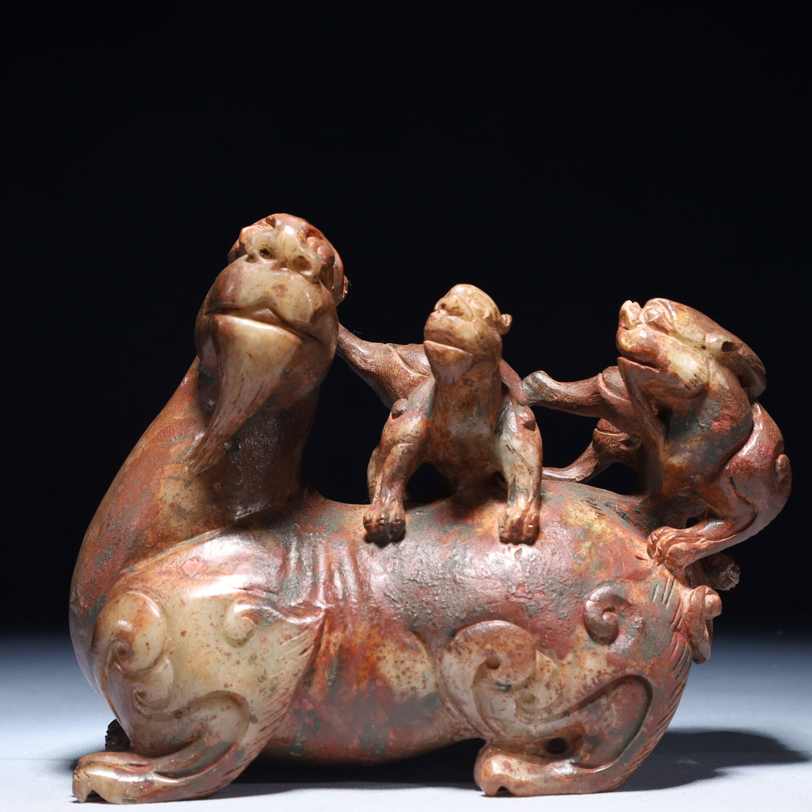 An Archaic Archaic Jade Beast Ornament: An Archaic Archaic Jade Beast Ornament,Ancient Time,China,Size:7.1inx2.8inx5.7in,Weight:1900g 高古玉兽摆件,中国远古时期