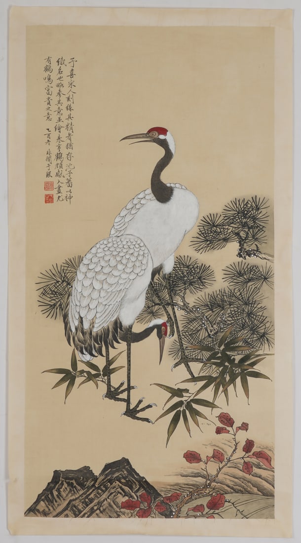 A Chinese Ink Painting of Pine and Crane on Paper