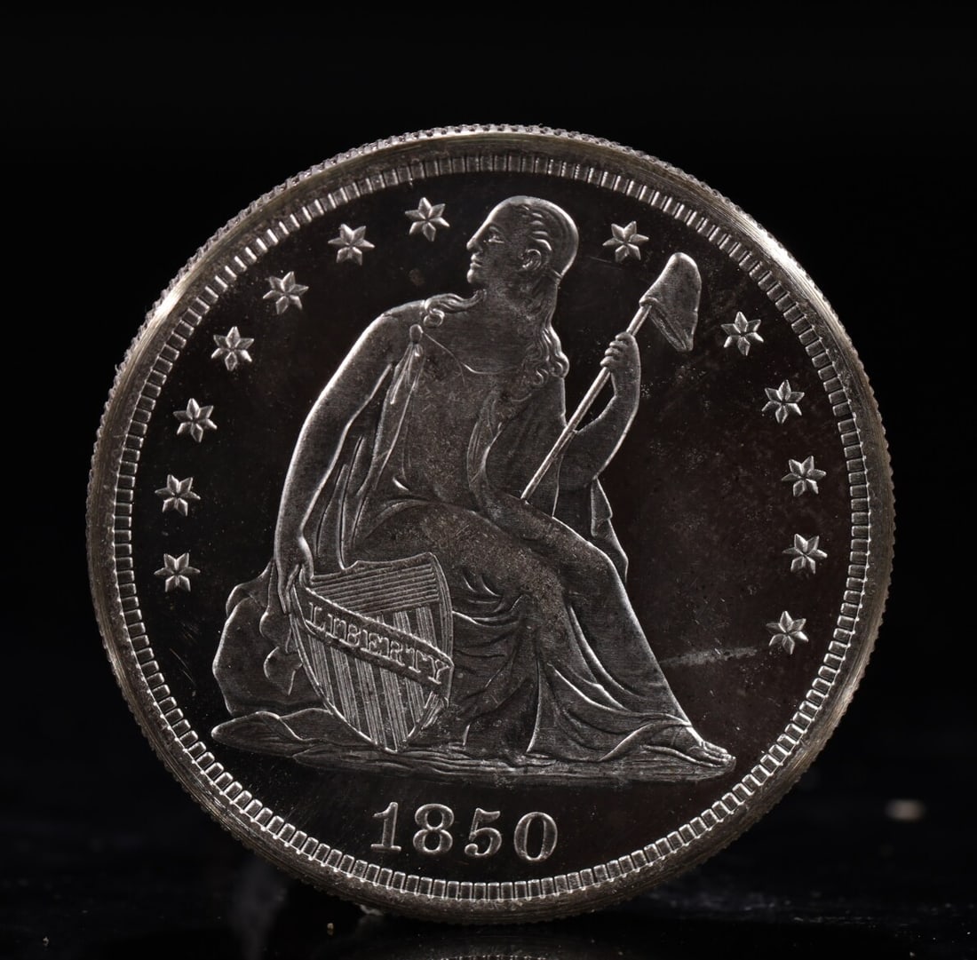 USA One Dollar 1850 Coin: American coin. IN GOD WE TRUST / LIBERTY / 1850 / UNITED STATES OF AMERICA / ONE DOL. Mint Mark: O.Weight:26.9g.