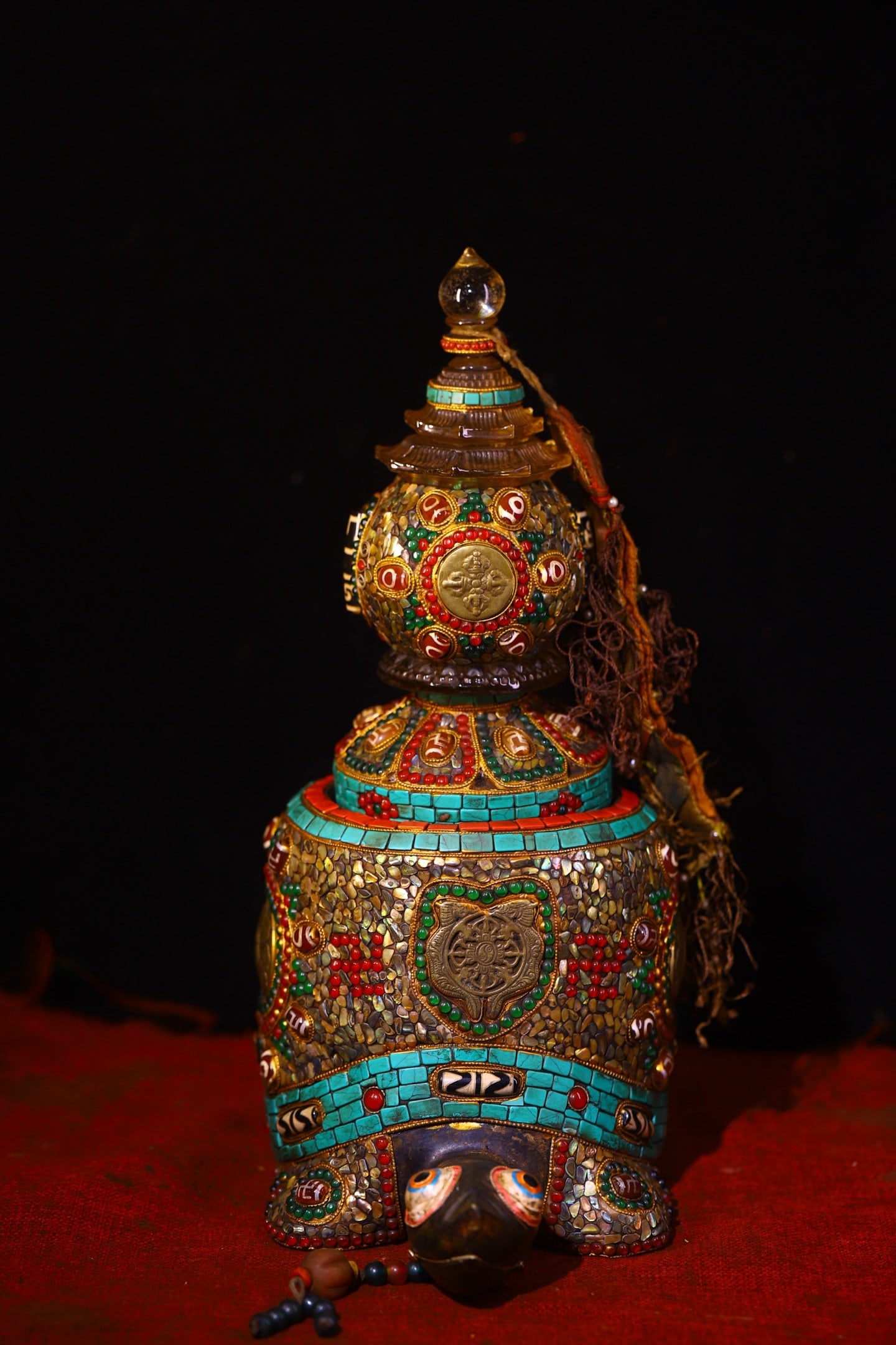 An Exquisite Meteorite Inlaid Dzi Bead and Gems Turtle Ornament (1 of 9)