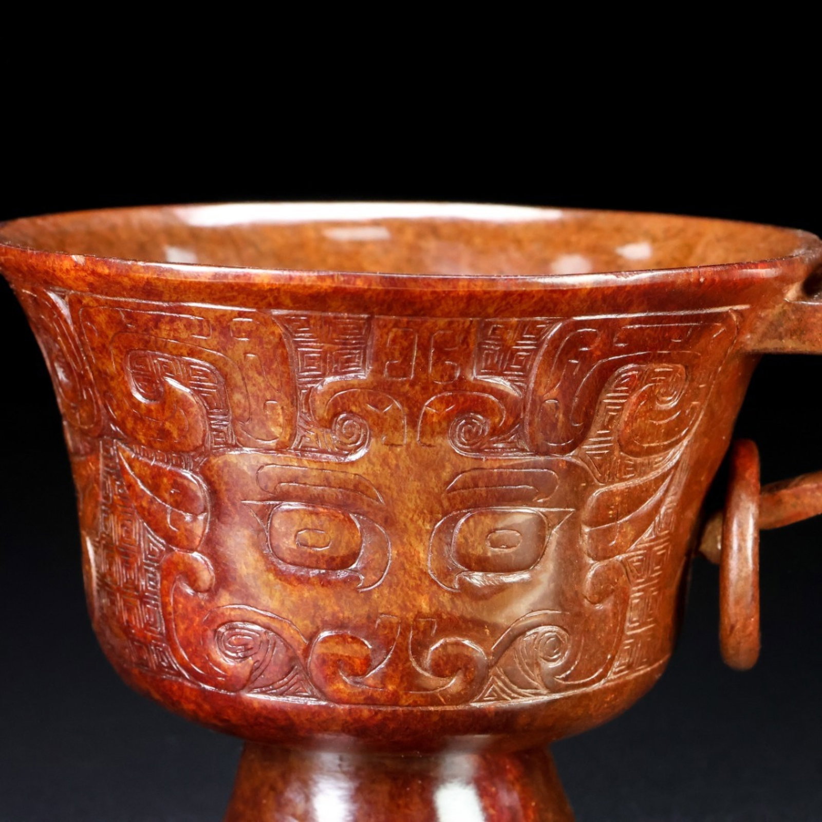 An Exquisite Archaic Jade Beast-Face Pattern Cup - 2