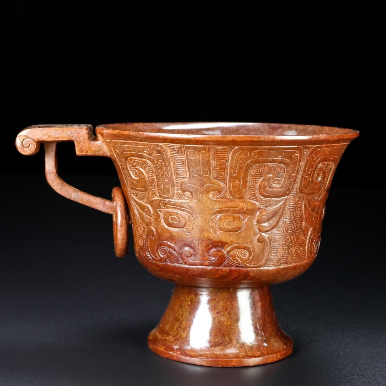 An Exquisite Archaic Jade Beast-Face Pattern Cup - 6
