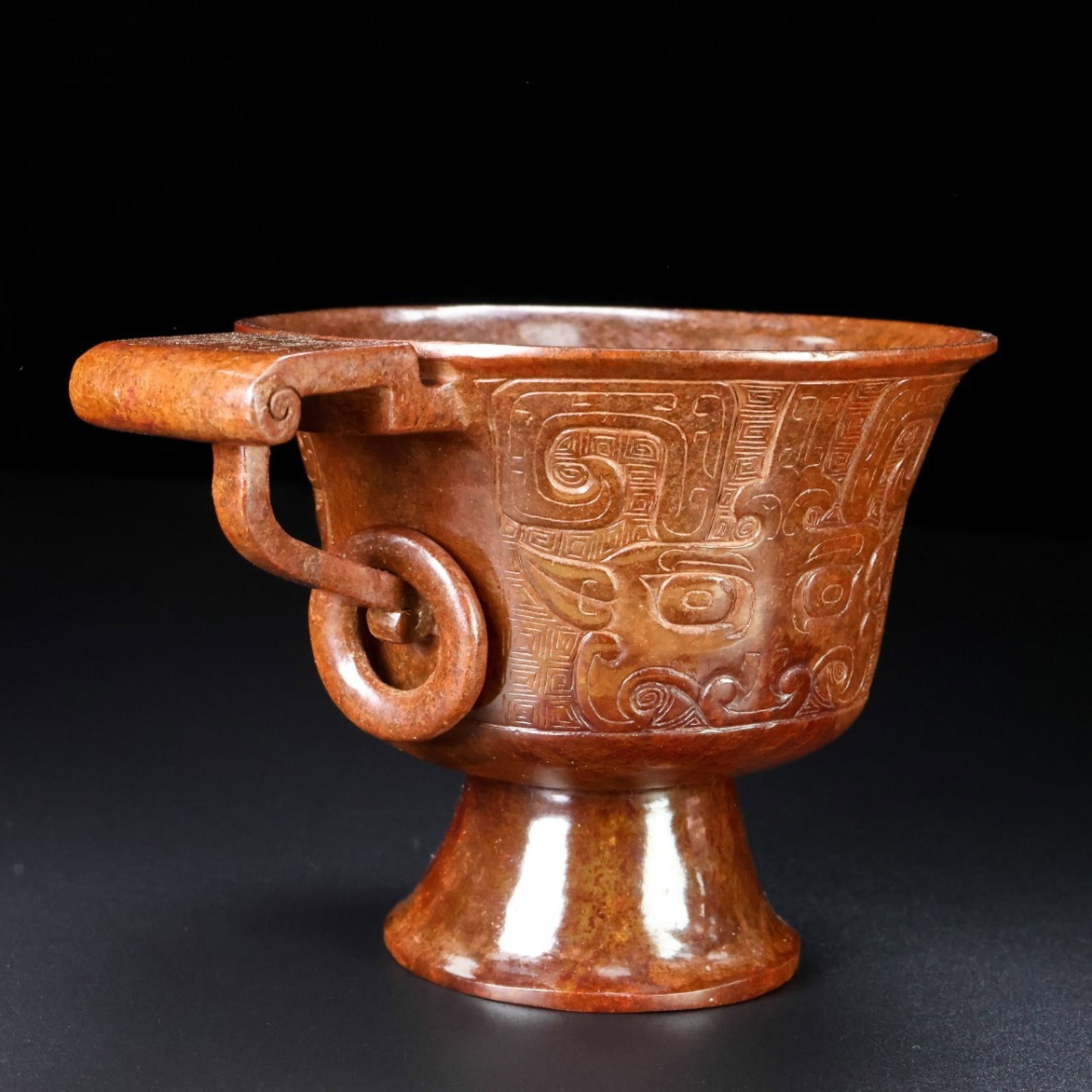 An Exquisite Archaic Jade Beast-Face Pattern Cup - 7