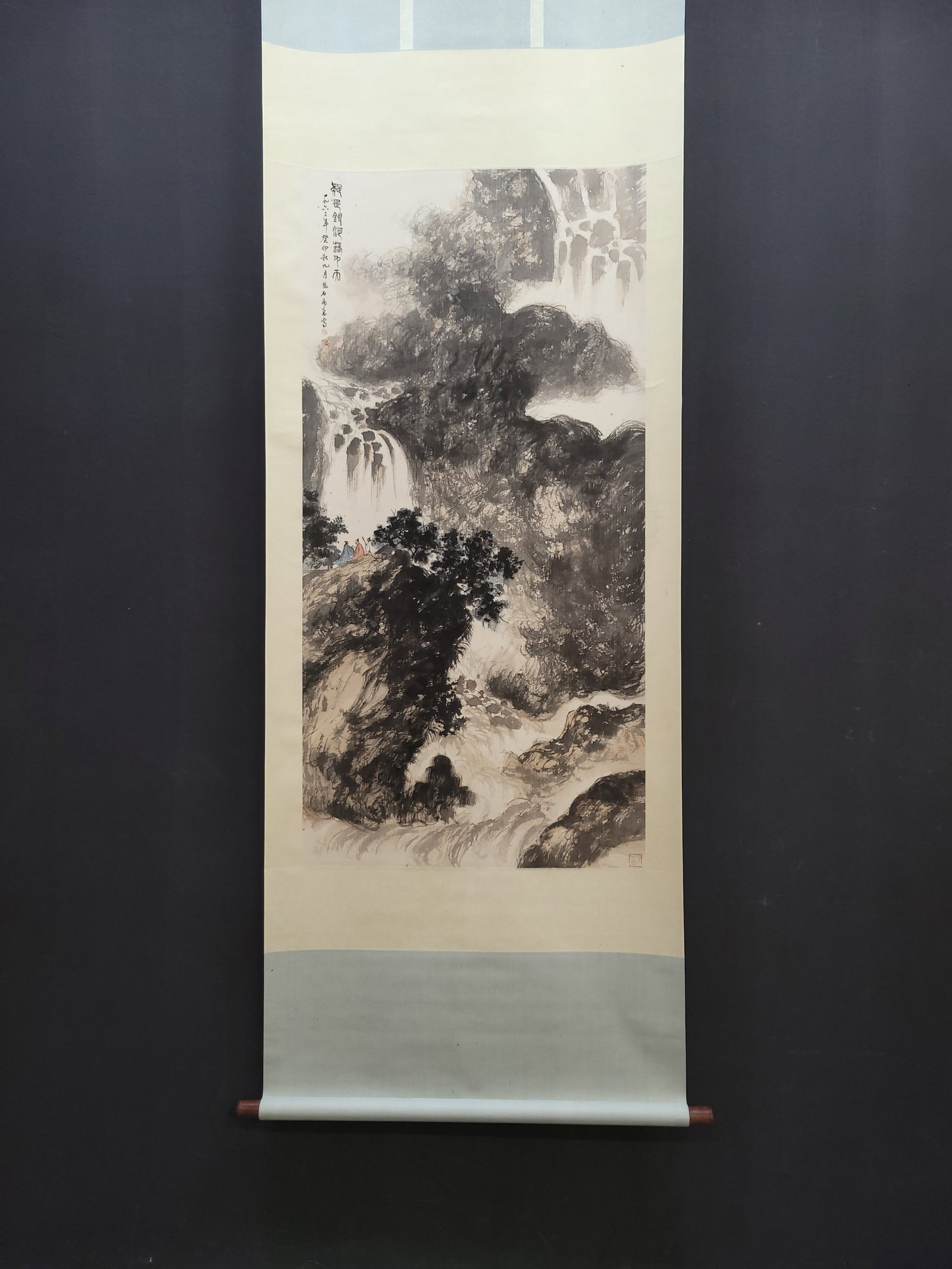 A Chinese Vertical Scroll Ink Painting of Landscape on Paper
