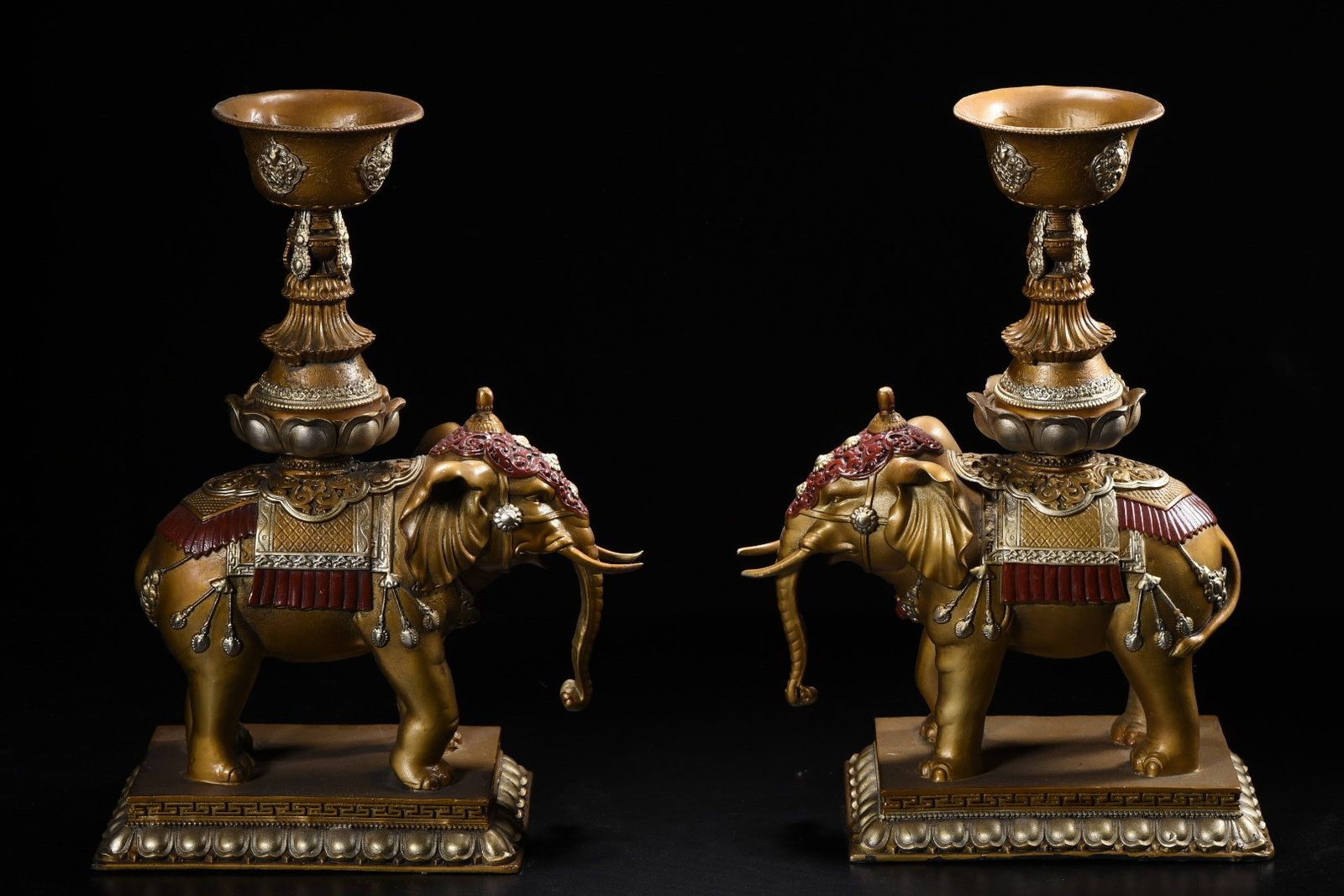 A Pair of Exquisite Bronze Painted Color Elephant Candlesticks (1 of 9)