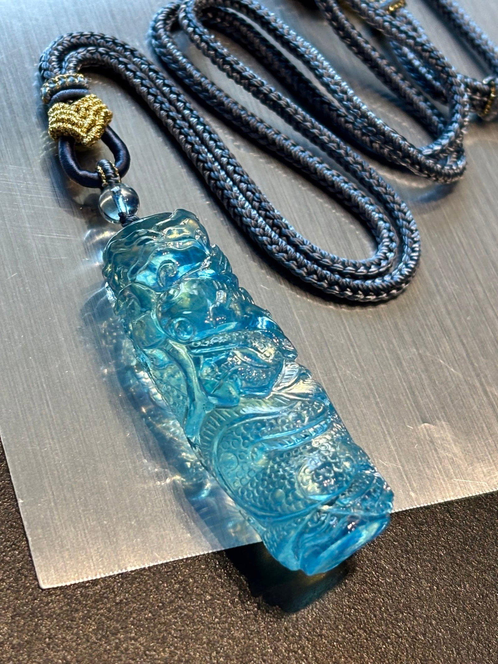 An Exquisite Aquamarine Dragon Pattern Pendant