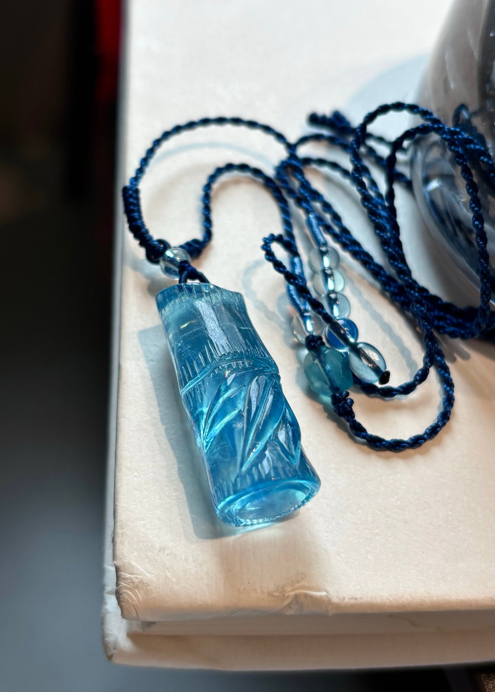 An Exquisite Aquamarine Bamboo Pattern Necklace