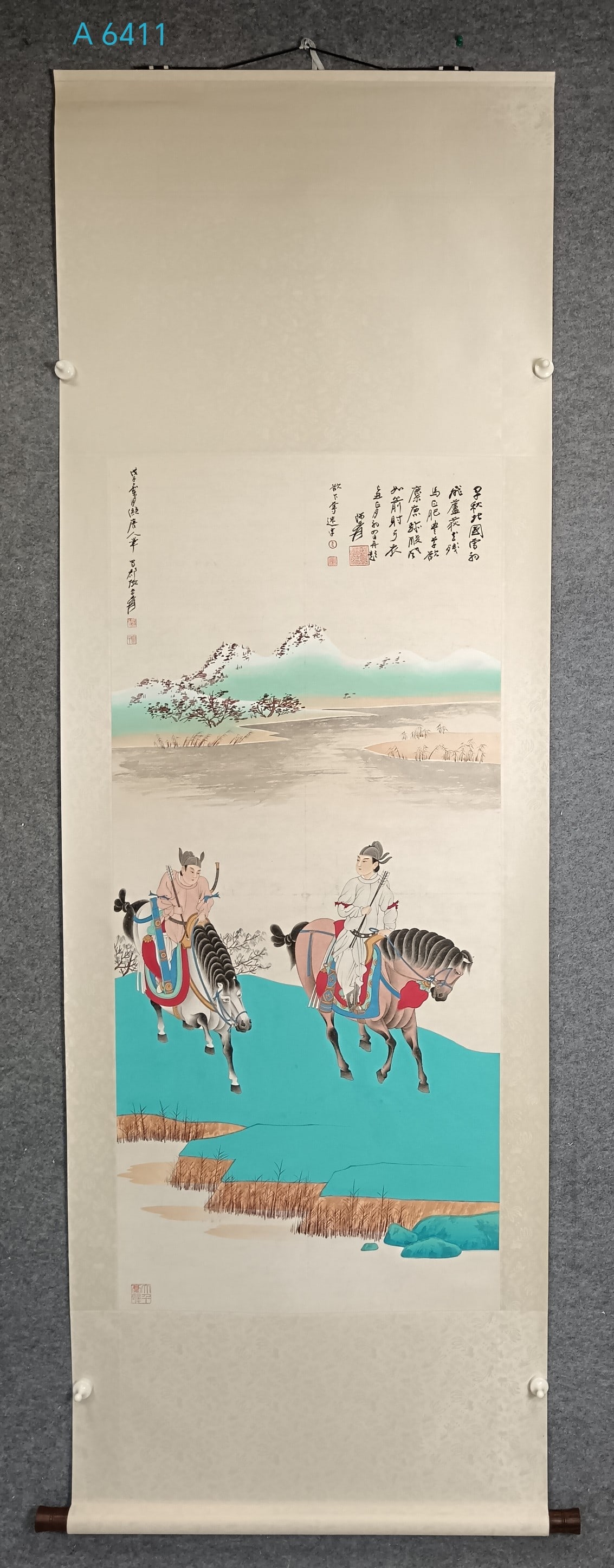 A Chinese Vertical Scroll Ink Painting of Character and Story on Paper: A Chinese Vertical Scroll Ink Painting of Character and Story on Paper,Zhang daqian,Size:(Without frame)23.6inx52in,一幅中国水墨人物故事